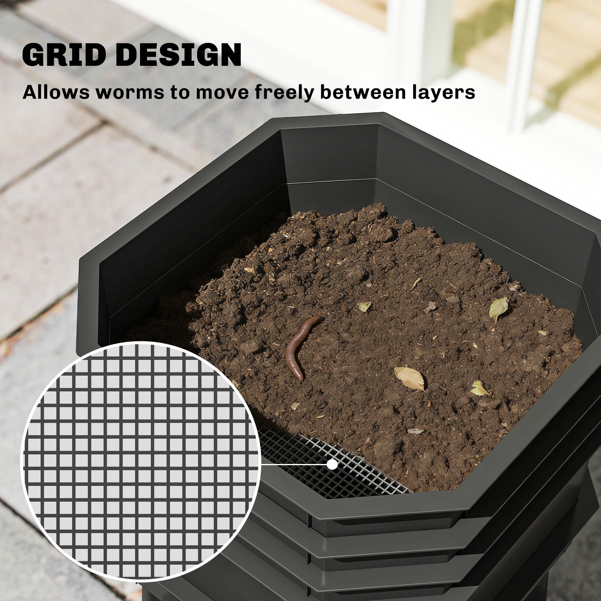 28 L (7.4 US gal) 4-Tier Worm Composter — Fast, Weather-Resistant Plastic Compost Bin for Kitchen, Balcony & Garden (39 x 39 x 51.5 cm)