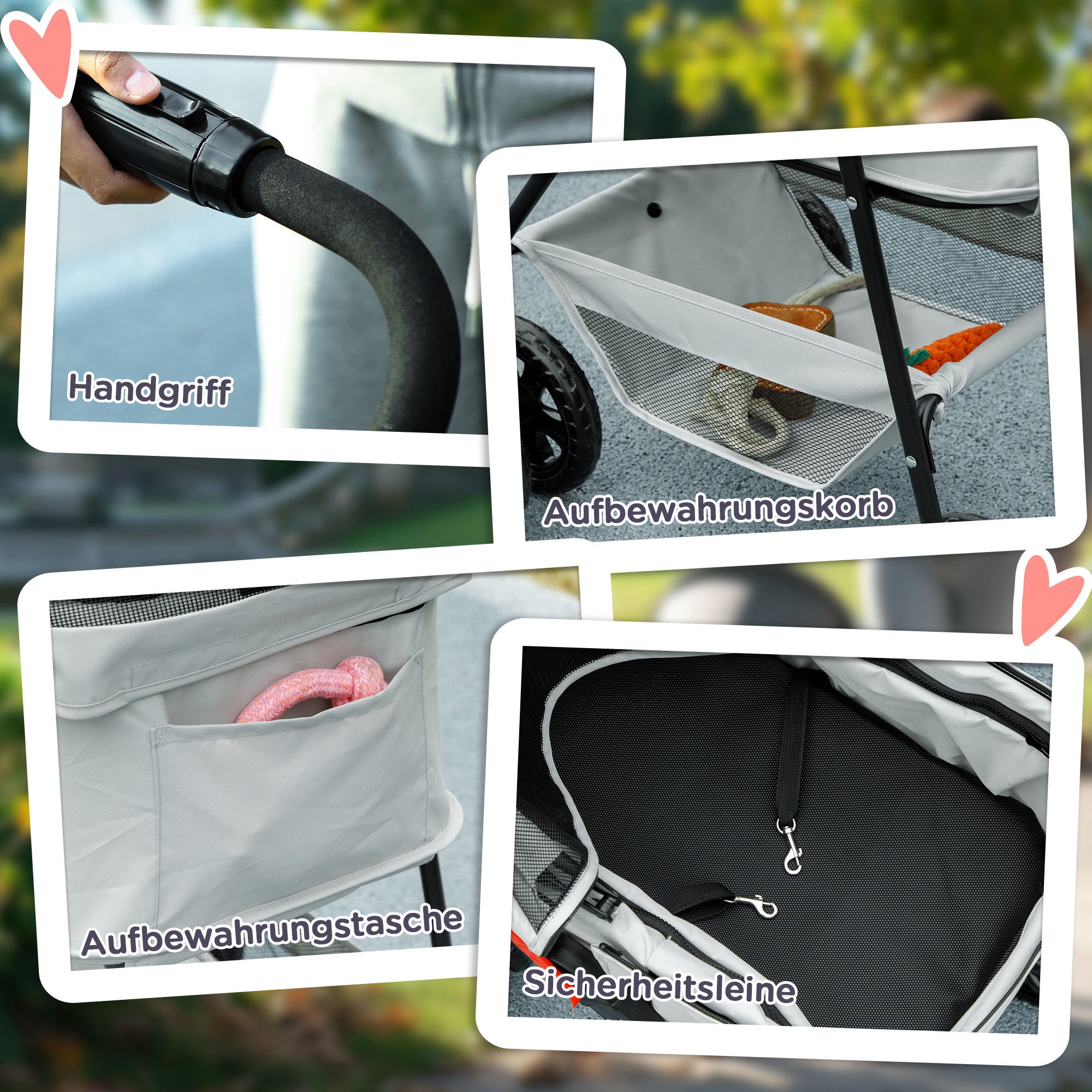 Dog Stroller 3 in 1 Dog Buggy Foldable for Dogs & Cats up to 4 kg Cat Stroller with Cushion Mesh Windows Cup Holder Storage Basket Cat Wagon Buggy Light Gray