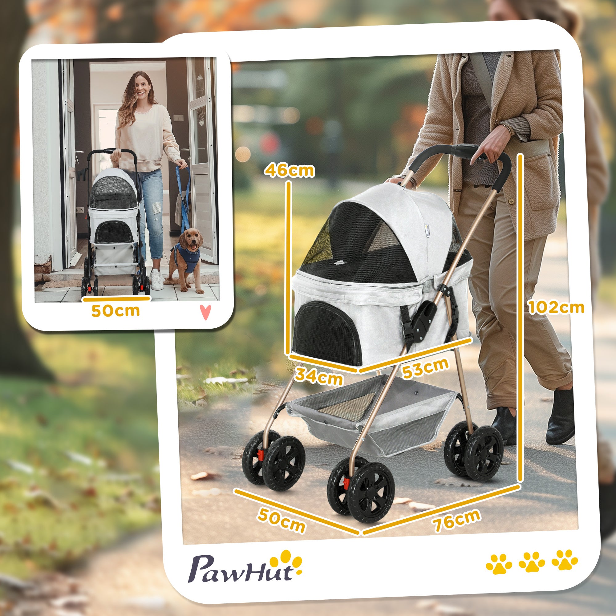 Dog Stroller 3 in 1 Dog Buggy Foldable for Dogs & Cats up to 4 kg Cat Stroller with Cushion Mesh Windows Cup Holder Storage Basket Cat Wagon Buggy Light Gray