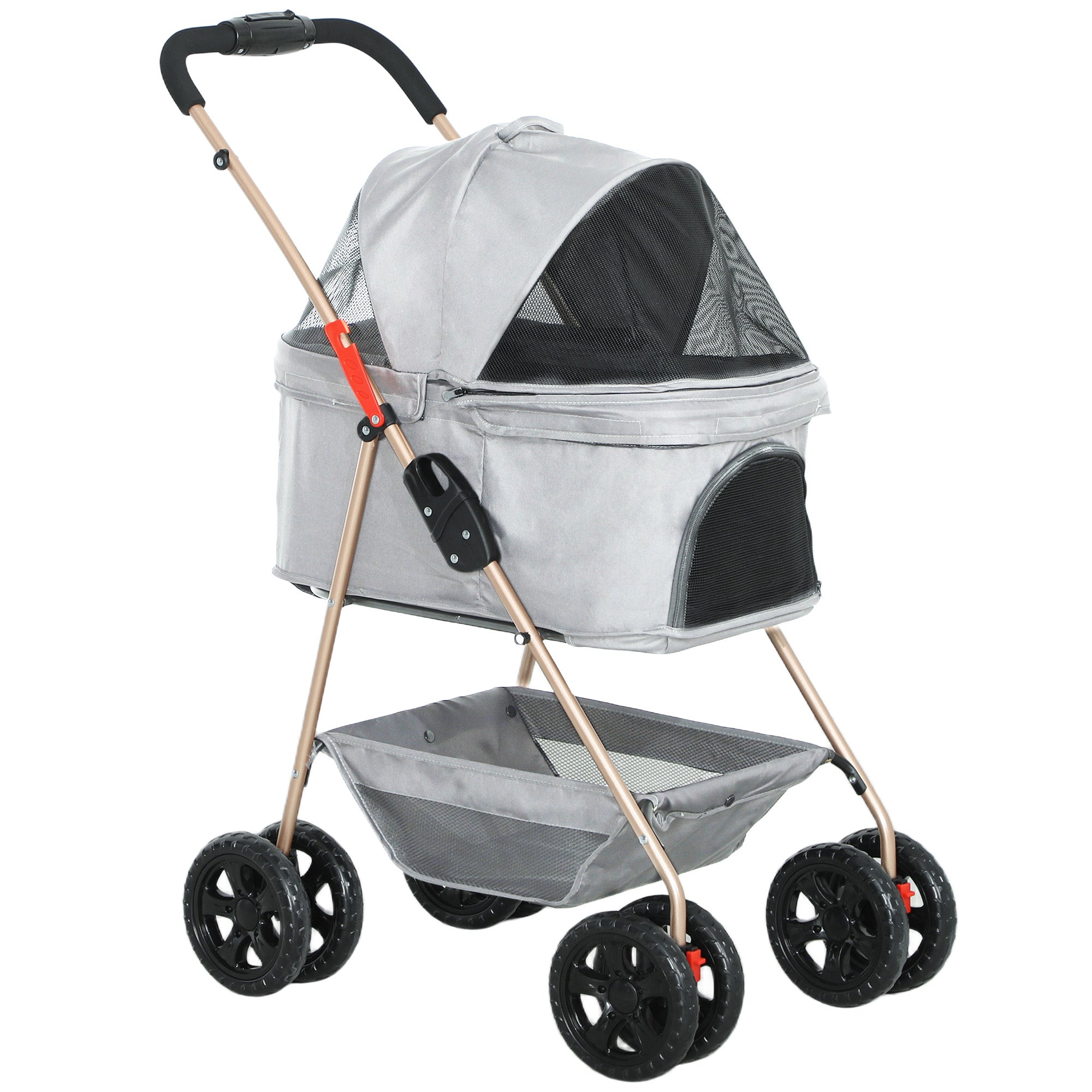 Dog Stroller 3 in 1 Dog Buggy Foldable for Dogs & Cats up to 4 kg Cat Stroller with Cushion Mesh Windows Cup Holder Storage Basket Cat Wagon Buggy Light Gray