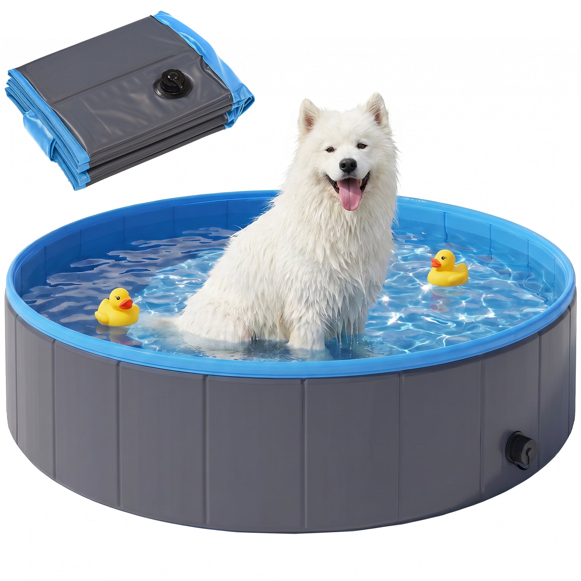 Foldable Dog Pool for Medium & Large Dogs – 120 x 30 cm (47 x 12 in), Non-Slip Indoor/Outdoor Paddling Pool, Dark Gray