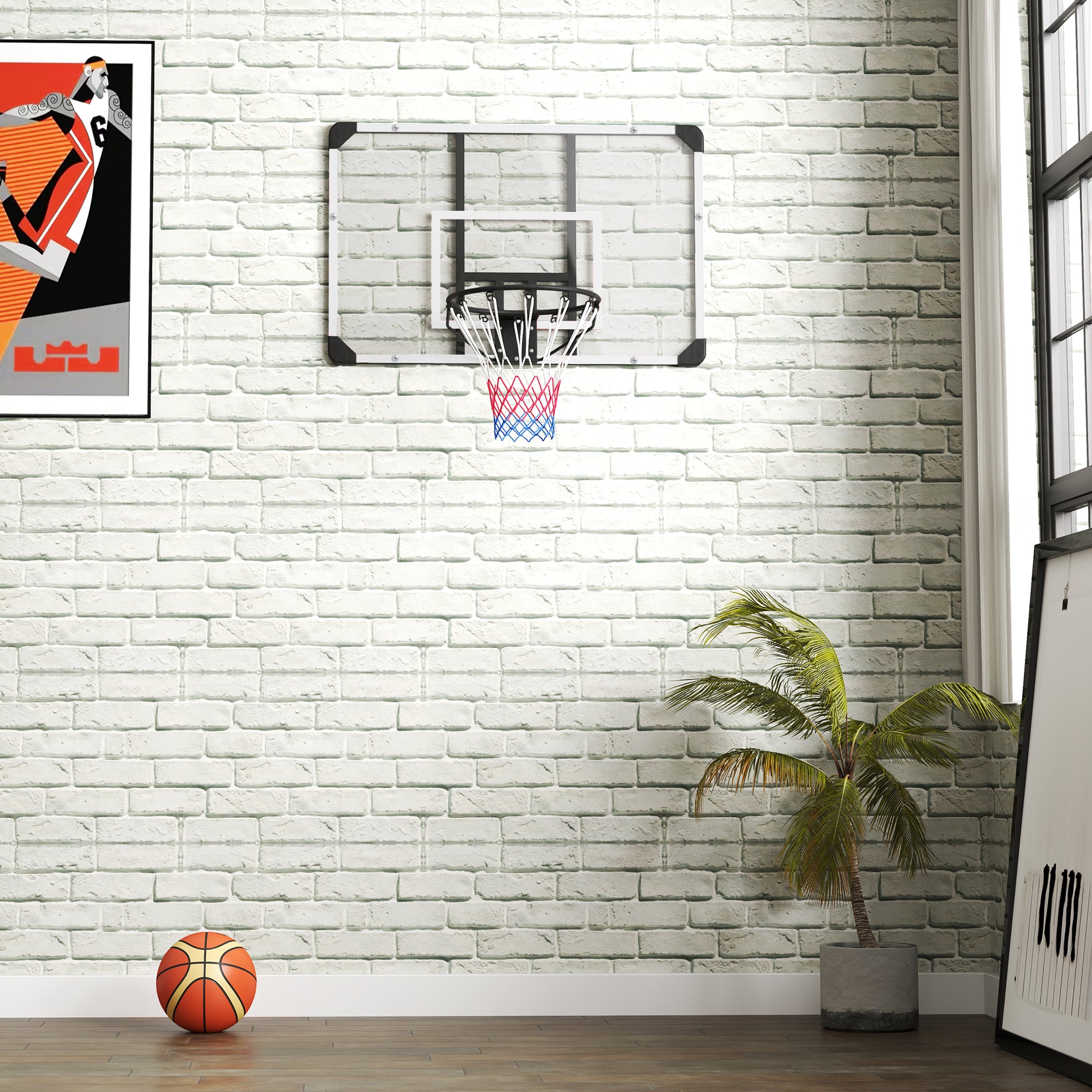 SPORTNOW Basketball Hoop with Backboard, Outdoor Basketball Rim with Ø45 cm Steel Hoop and Net, Wall Mount, Basketball Board for Kids Teens Adults, White