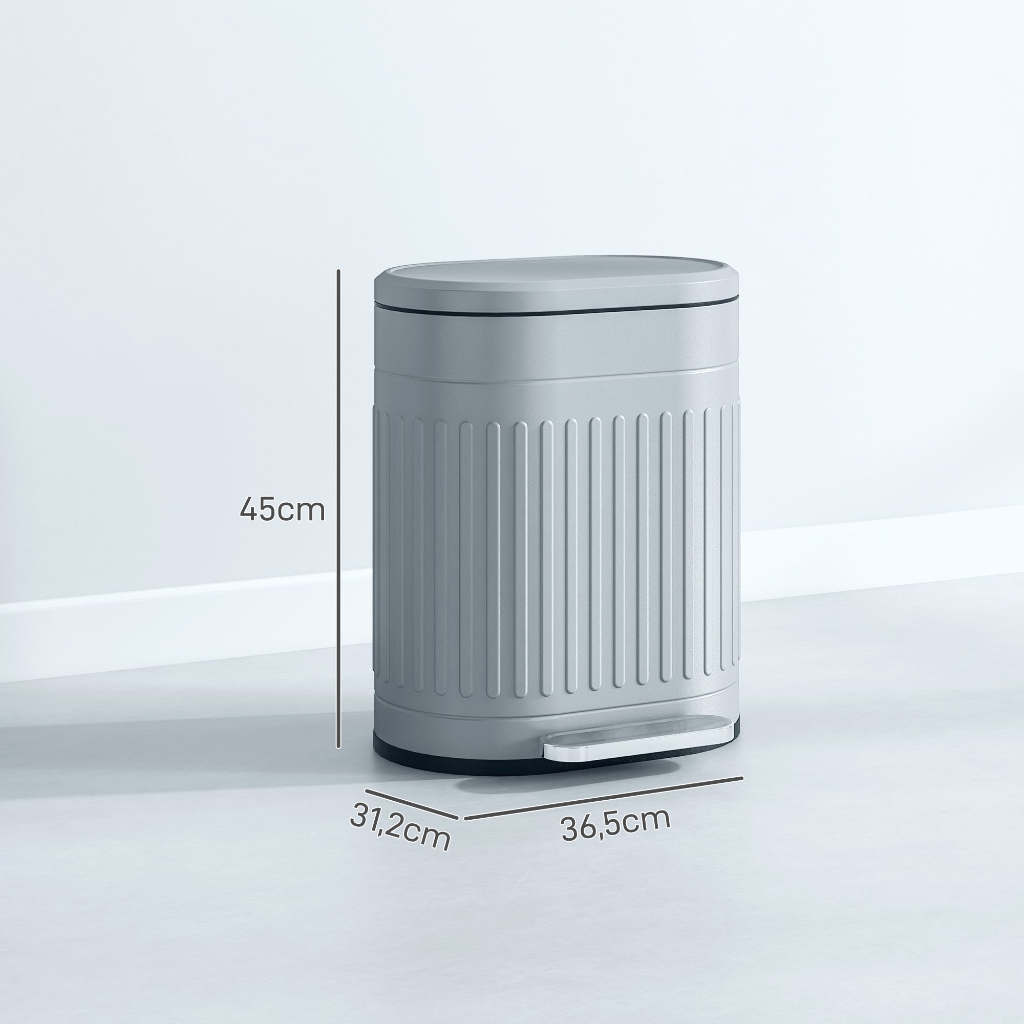 20L Step Trash Can with Lid and Foot Pedal, Removable Inner Bucket, Soft-Close, Gray (36.5 × 31.2 × 45 cm / 14.4 × 12.3 × 17.7 in)