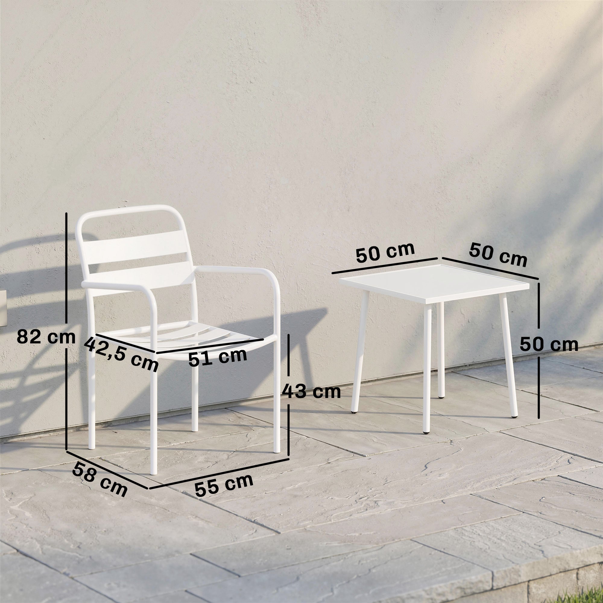 3-Piece Outdoor Garden Bistro Set – Galvanized Steel with 2 Chairs & Tempered Glass Table, Weather-Resistant, White