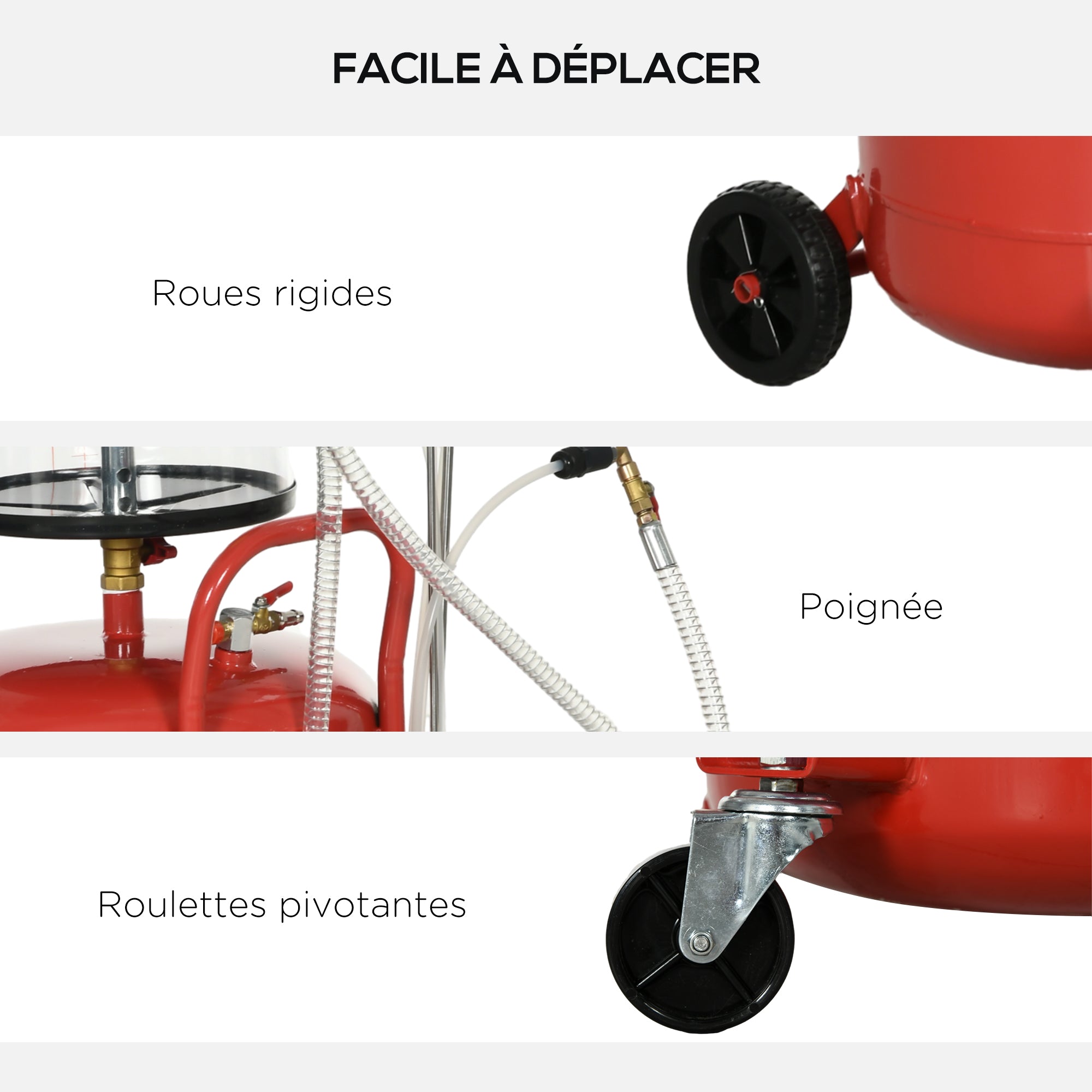 Portable 2-in-1 Adjustable Height Used Oil Drainer and 80L Pneumatic Oil Drainer, Equipped with Wheels in Red Color