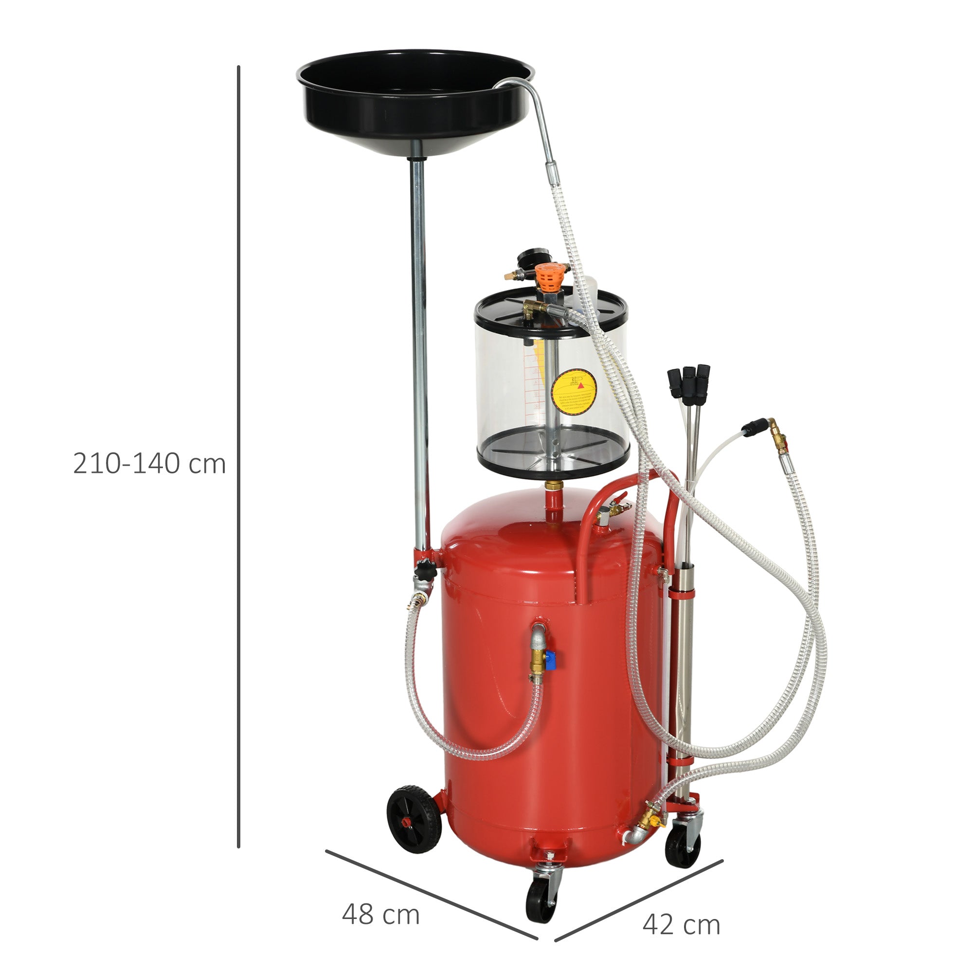 Portable 2-in-1 Adjustable Height Used Oil Drainer and 80L Pneumatic Oil Drainer, Equipped with Wheels in Red Color