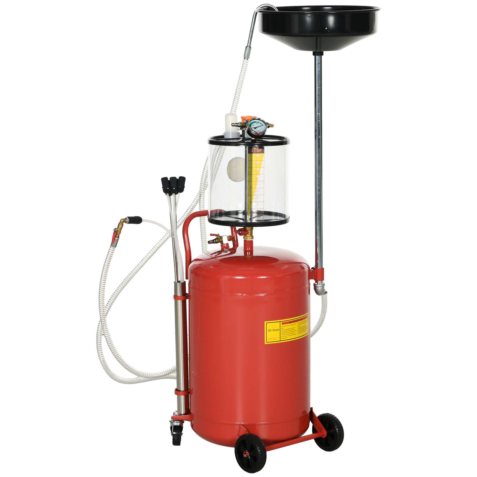 Portable 2-in-1 Adjustable Height Used Oil Drainer and 80L Pneumatic Oil Drainer, Equipped with Wheels in Red Color
