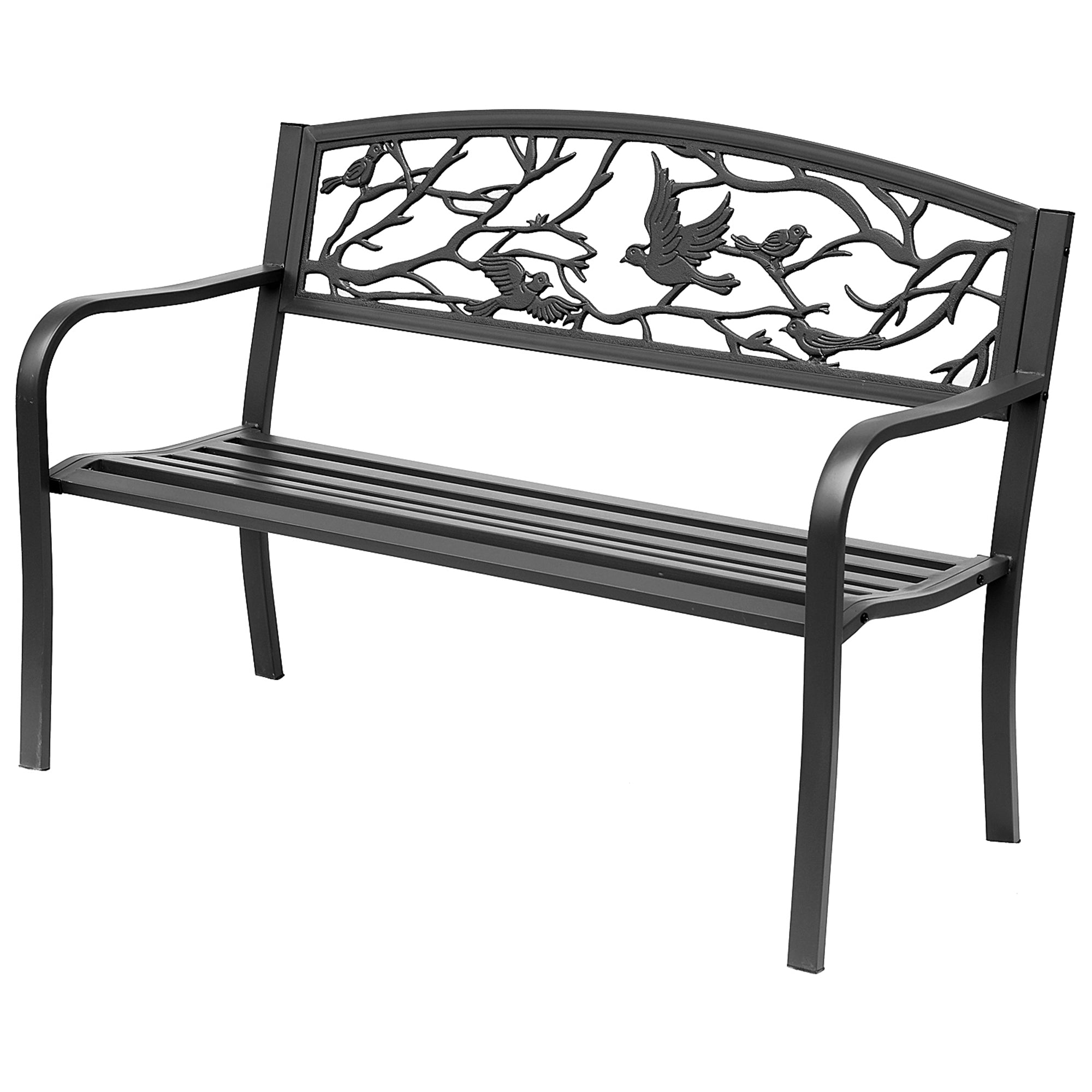 3-Seater Garden Bench Outdoor Garden Style Rural Chic for balcony terrace patio 127 x 60 x 85 cm sturdy anti-corrosion epoxy-coated metal Black