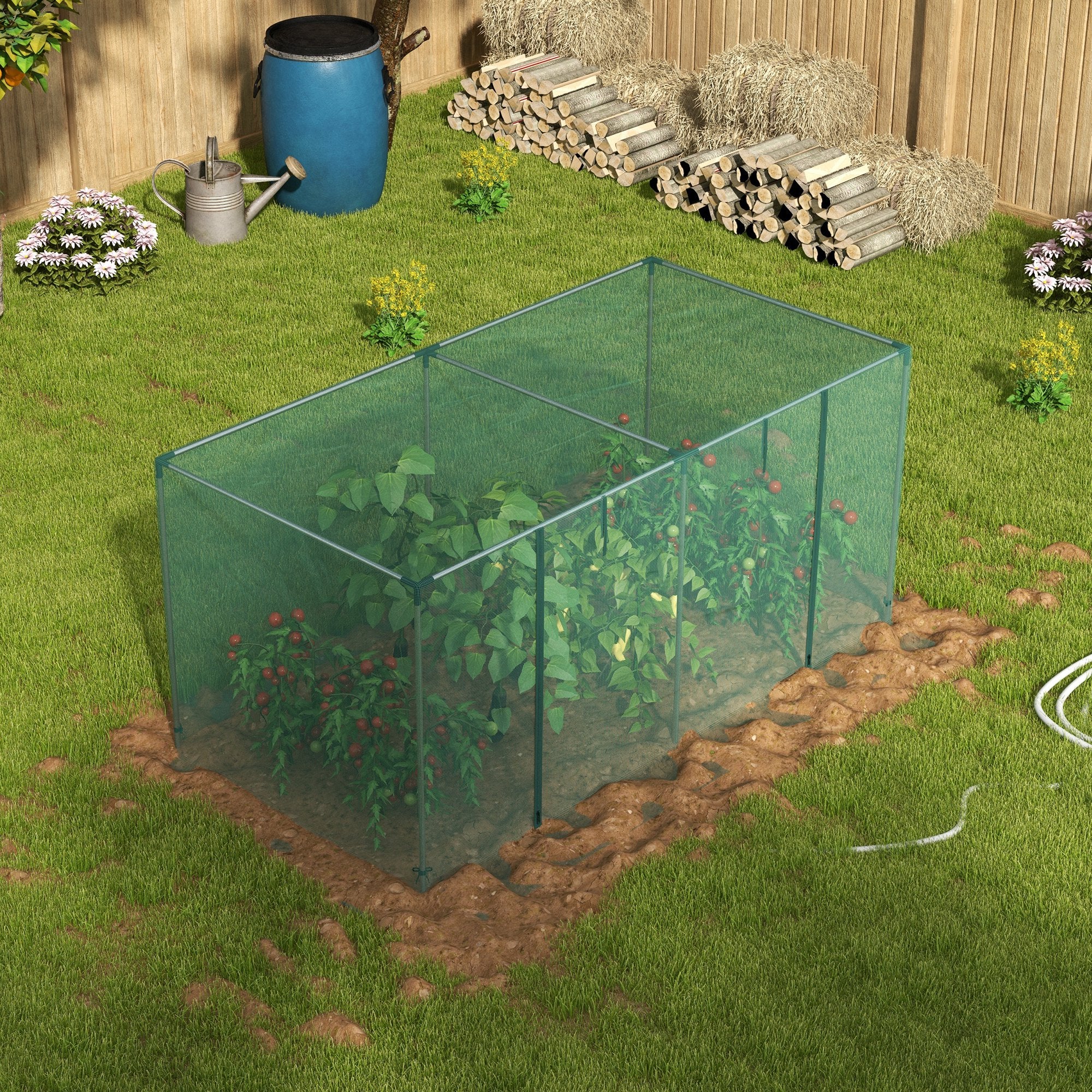 Garden Greenhouse Plant Growing Cage, Zippered Door, Galvanized Steel Tubes, Plant Protection Tent, Green