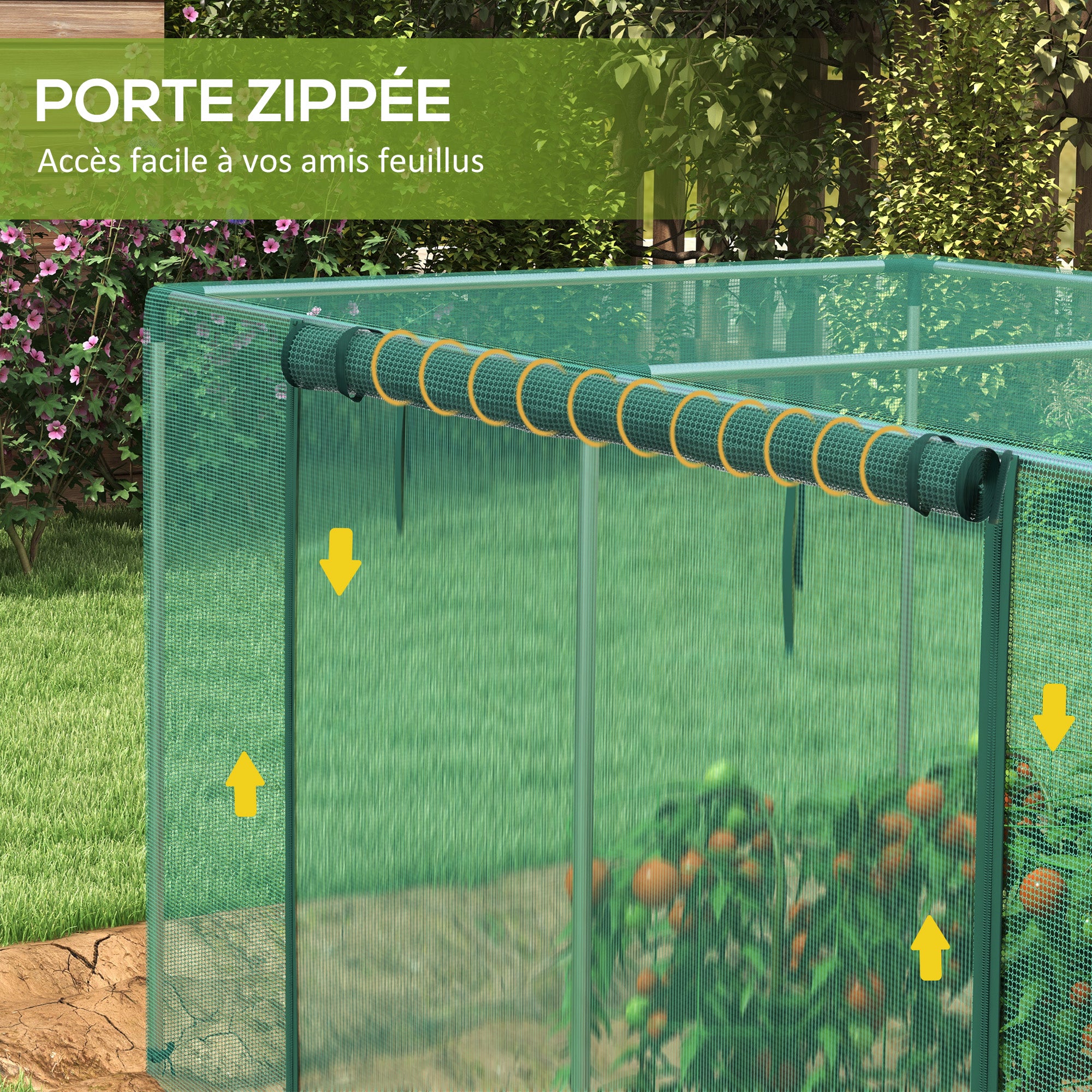 Garden Greenhouse Plant Growing Cage, Zippered Door, Galvanized Steel Tubes, Plant Protection Tent, Green
