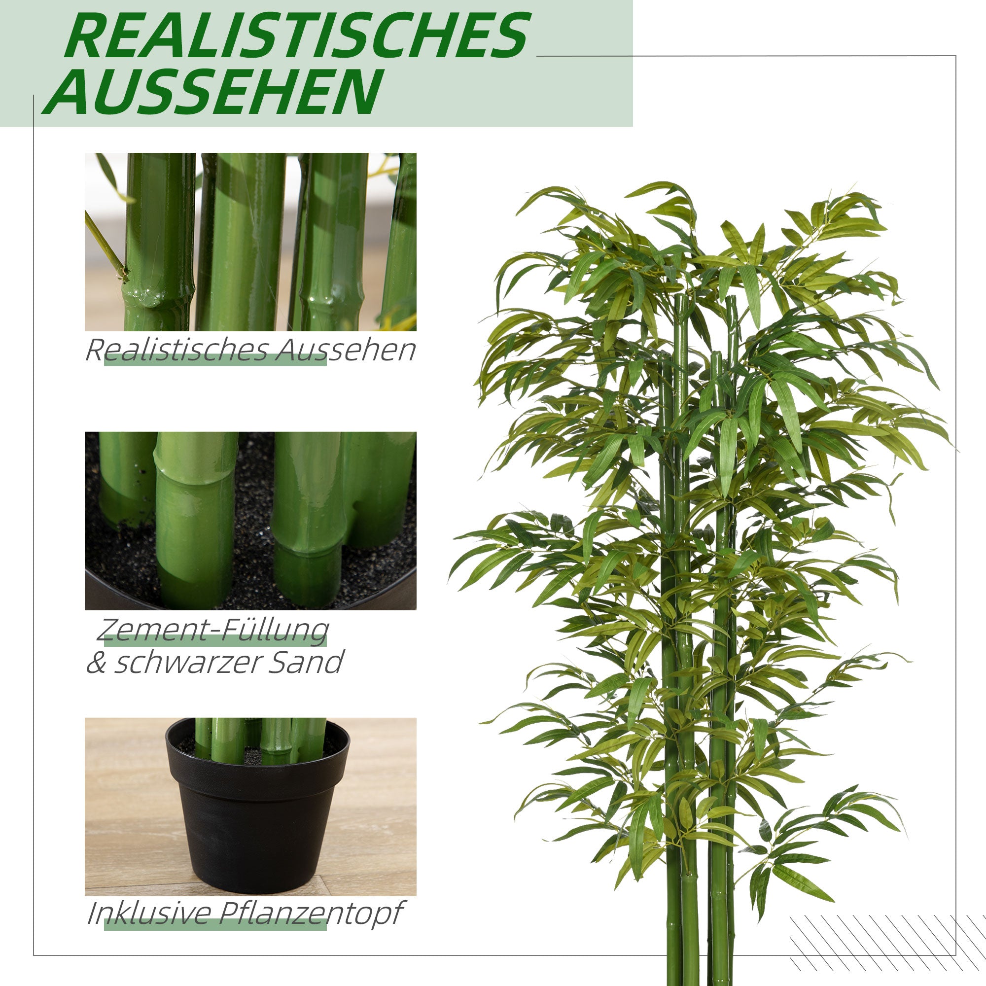 Artificial Plant, 180 cm Artificial Bamboo Tree, Fake Plant with Pot, Lifelike Indoor Plant for Living Room, Bedroom, Green