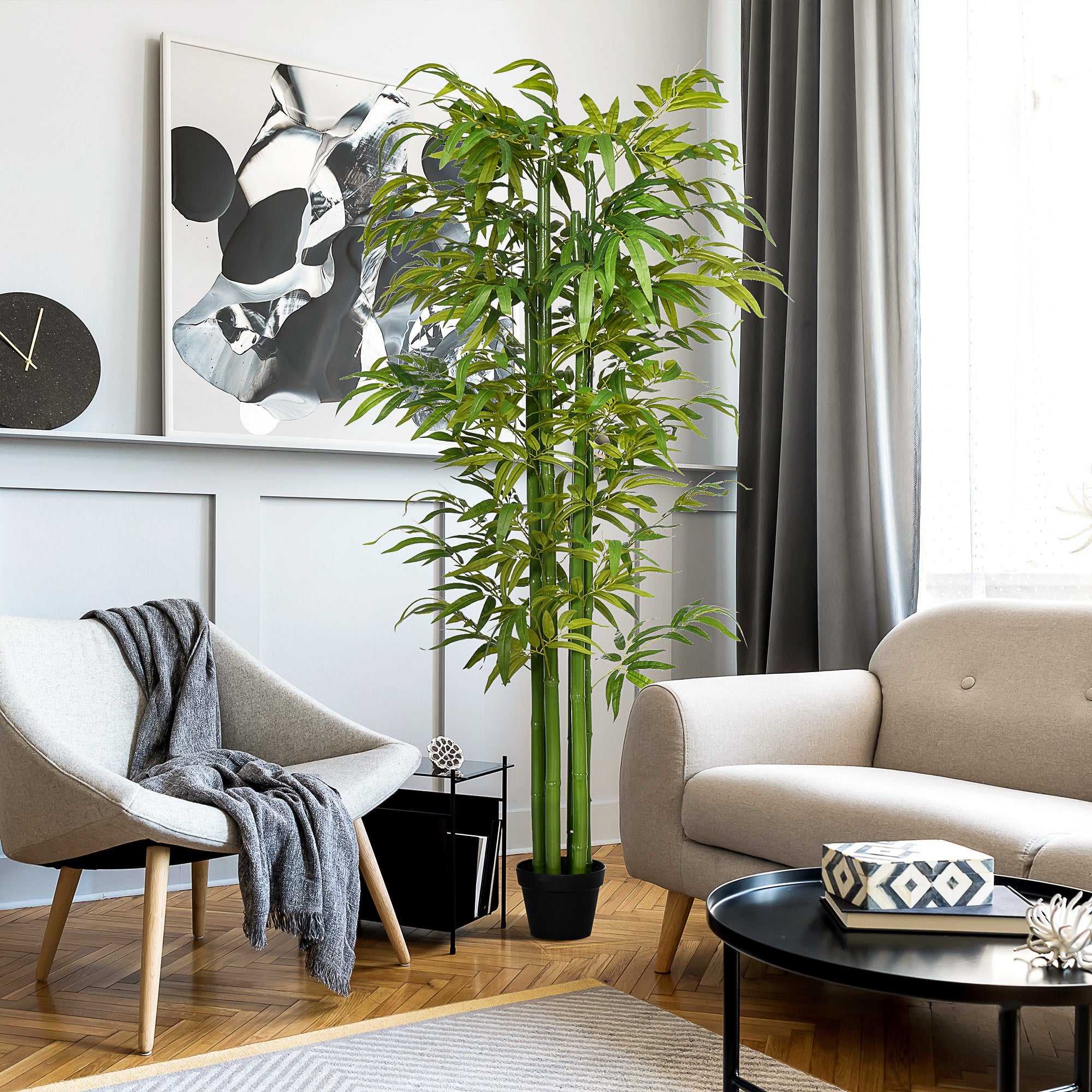 Artificial Plant, 180 cm Artificial Bamboo Tree, Fake Plant with Pot, Lifelike Indoor Plant for Living Room, Bedroom, Green
