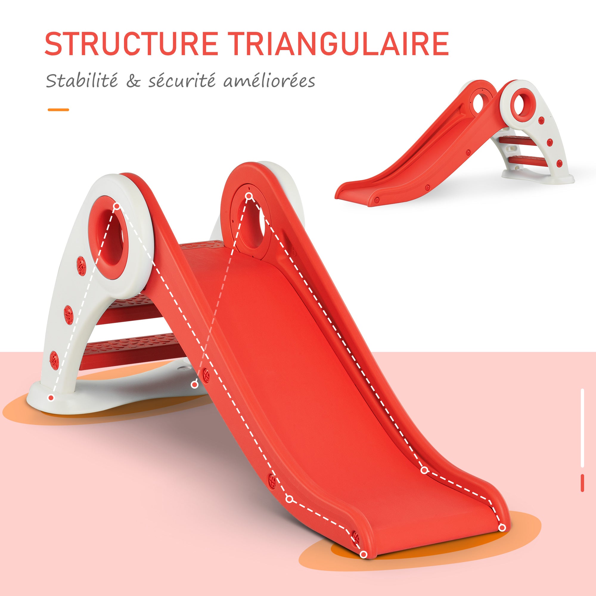 Foldable Children's Slide 3 to 6 Years Indoor Outdoor use dim. 120L x 50W x 56H cm HDPE Red