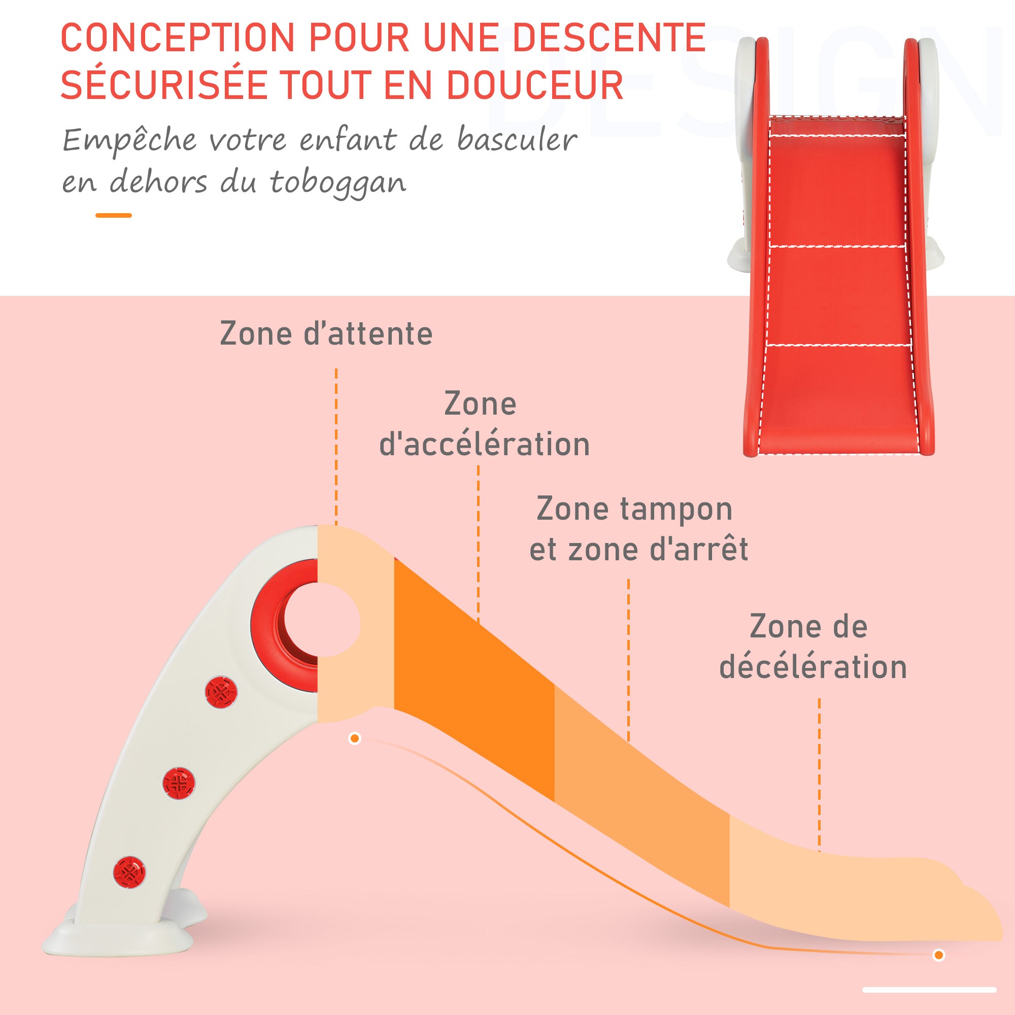 Foldable Children's Slide 3 to 6 Years Indoor Outdoor use dim. 120L x 50W x 56H cm HDPE Red