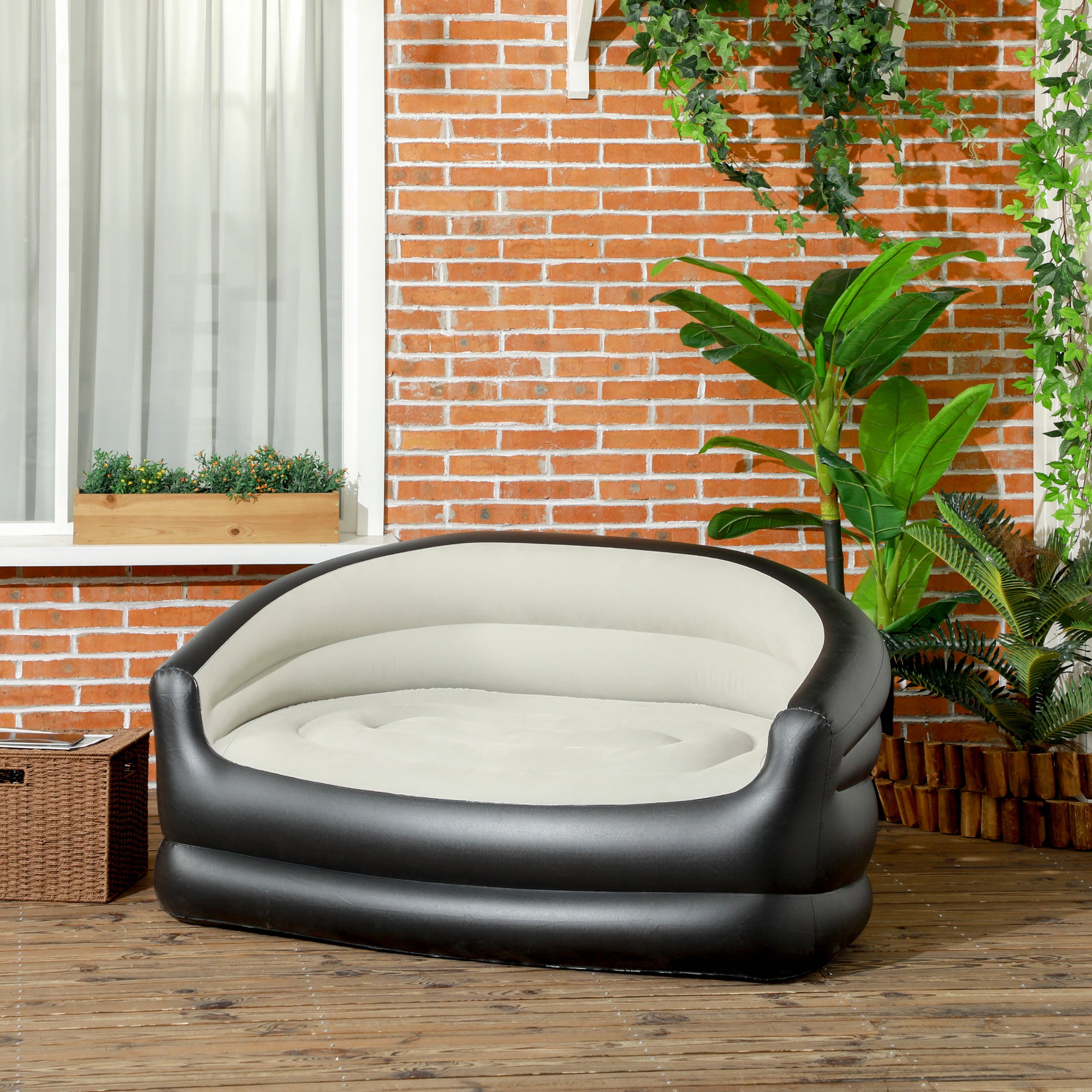 Inflatable Sofa, Inflatable Couch with Soft Plush Air Sofa for 2 People, for Indoor, Outdoor, Light Gray, 125 x 100 x 87 cm