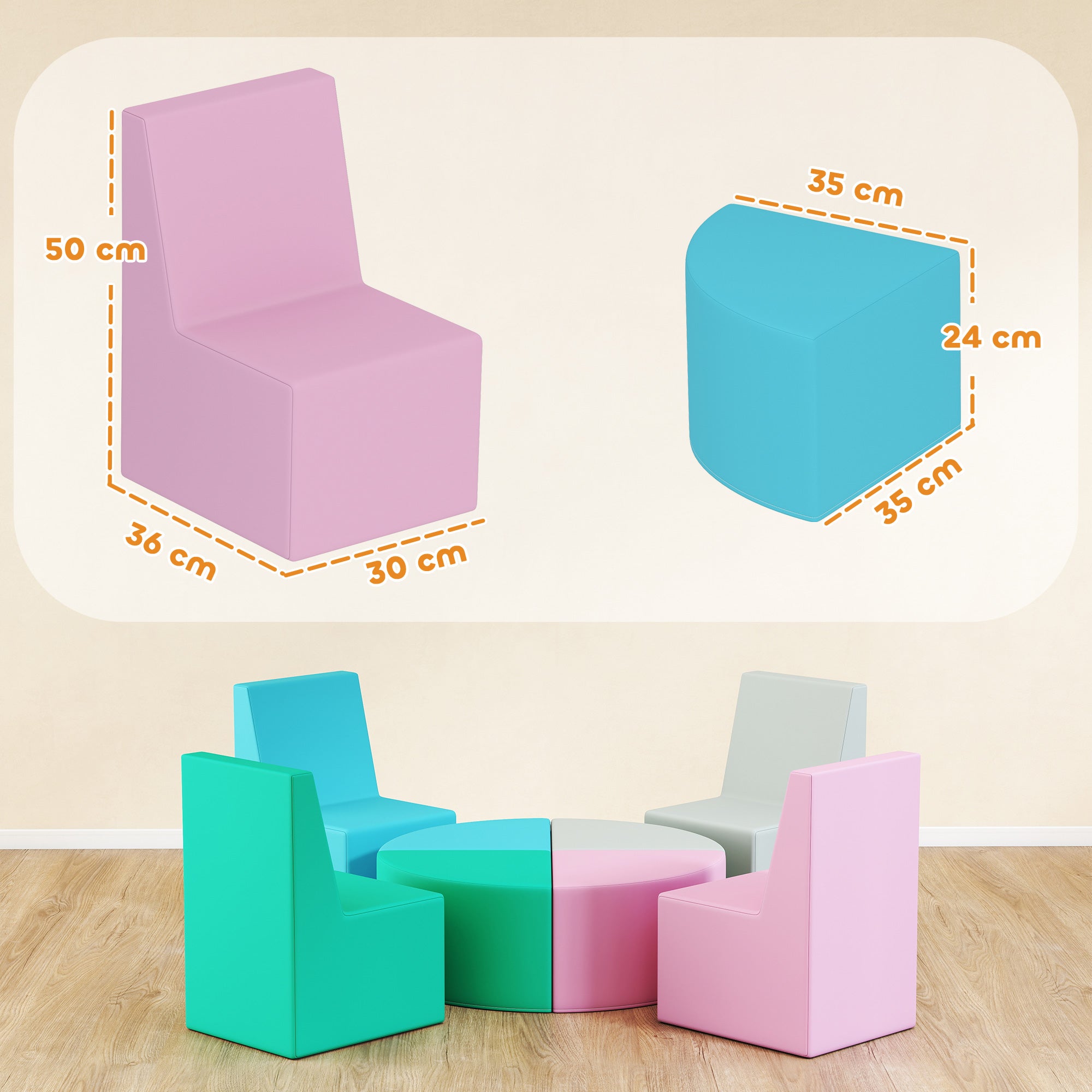 8-Piece Soft Foam Building Blocks for Kids — Table & Stool Design, PU Foam Blocks for Babies & Toddlers, Multicolor