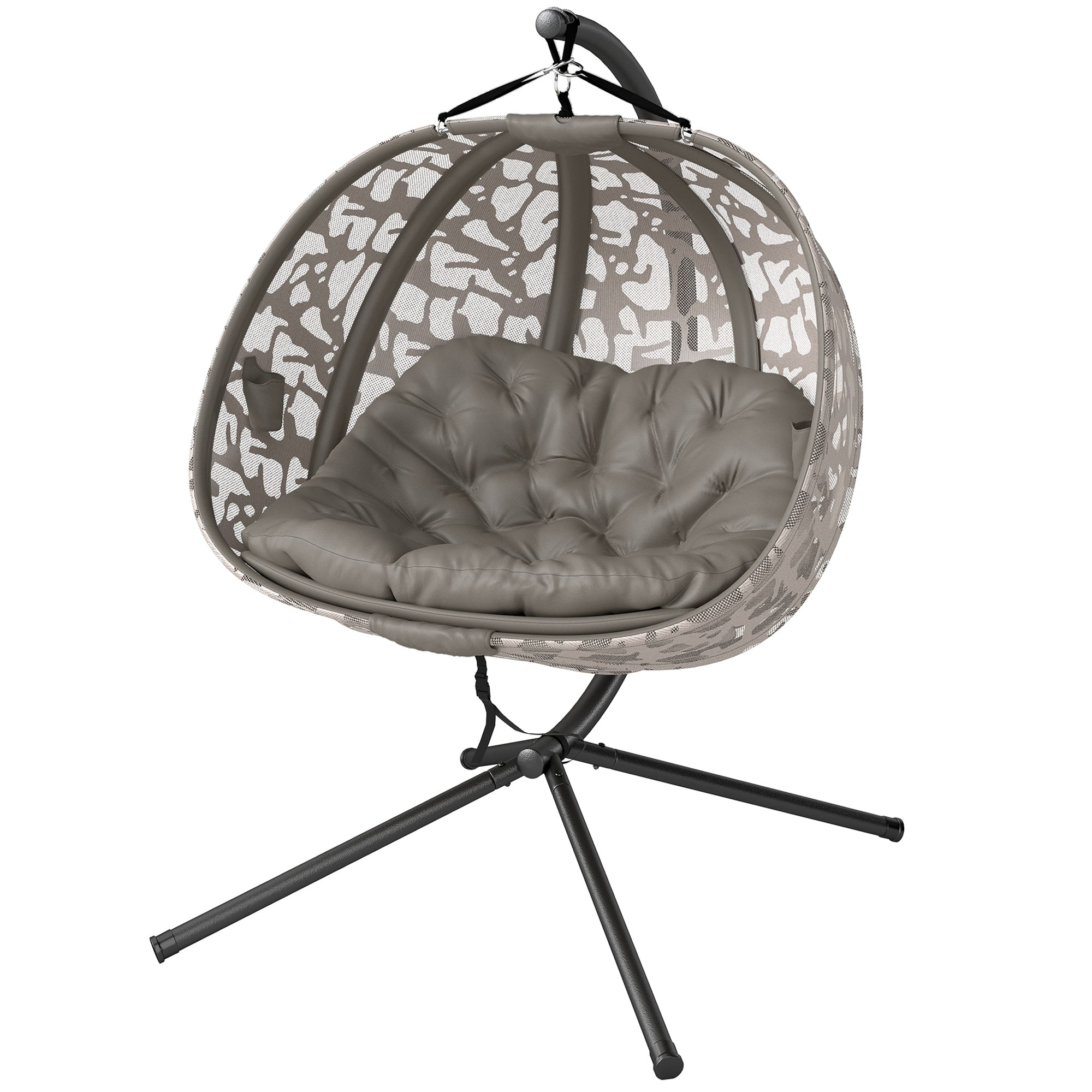 Hanging Chair, 2 Seater Swing Chair with Cushion, Hanging Swing with Foldable Seat Basket, Side Pockets for Indoor, Outdoor, Up to 240 kg Capacity, Polyester+Steel, Sand