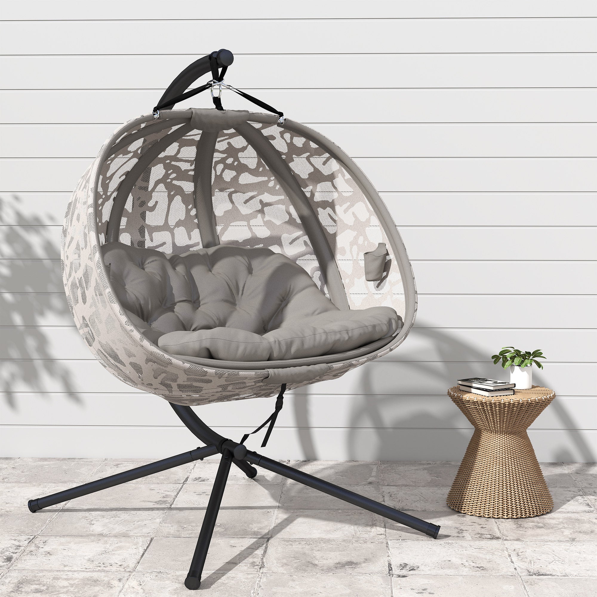 Hanging Chair, 2 Seater Swing Chair with Cushion, Hanging Swing with Foldable Seat Basket, Side Pockets for Indoor, Outdoor, Up to 240 kg Capacity, Polyester+Steel, Sand