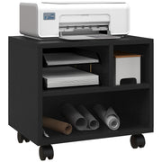 2-Tier Printer Stand with 3 Compartments, Office and Study Cabinet with Wheels, 40x30x36cm, Black
