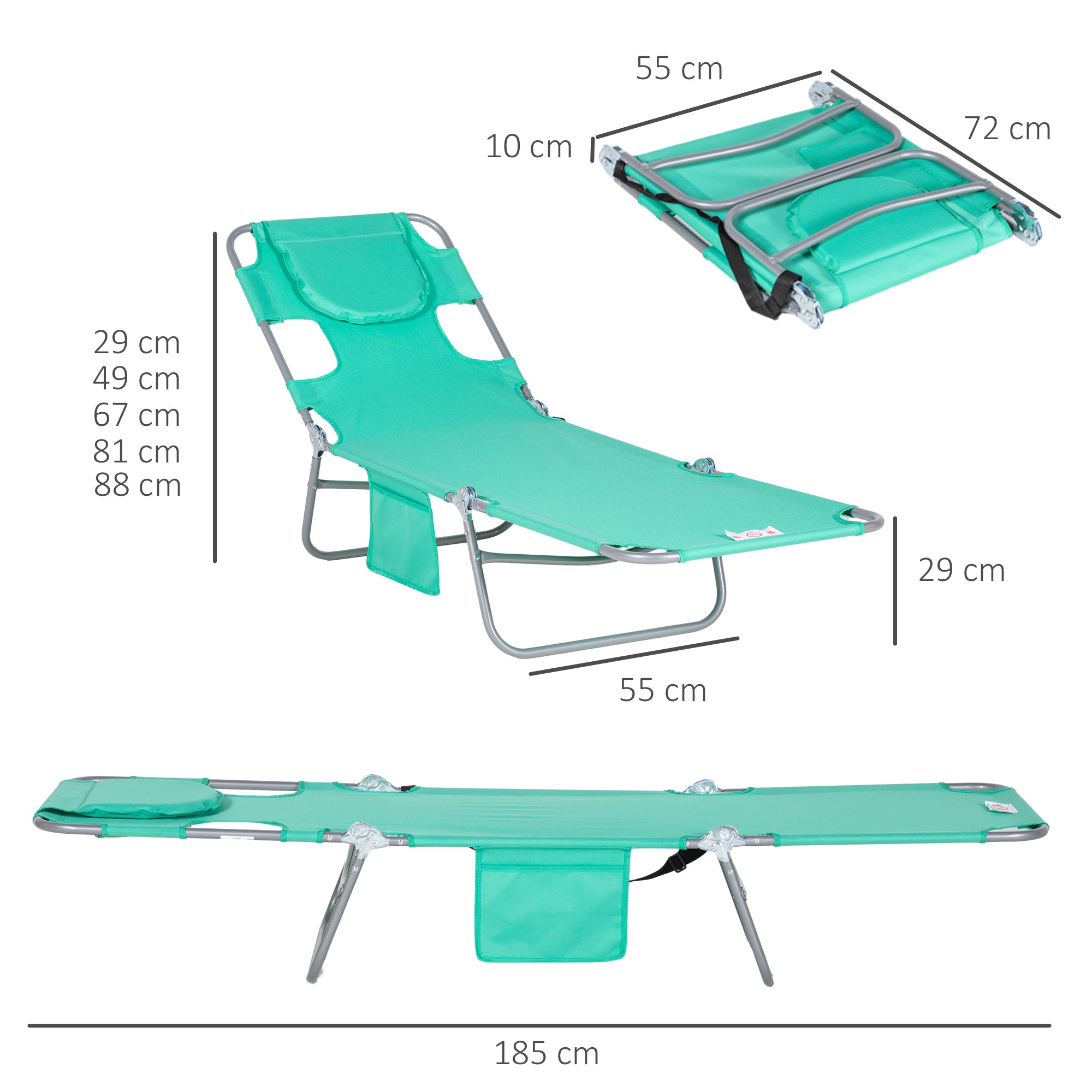 Foldable Sun Lounger Garden Lounger with Reading Window, Headrest, Reclining Chair with 5-Position Adjustable Backrest, Weatherproof Camping Lounger up to 120 kg Load Capacity, for Garden Beach Pool, Green