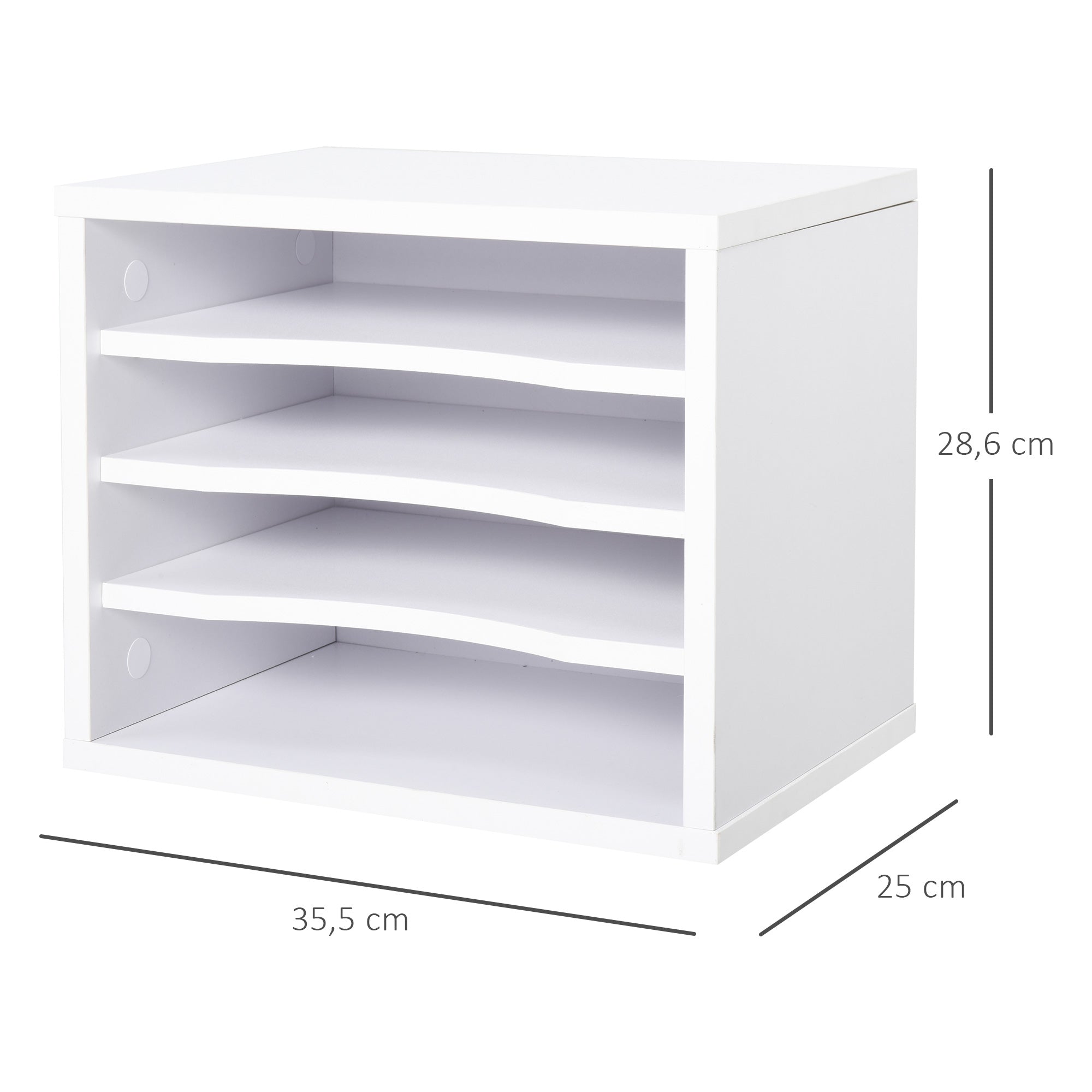 White Wood Desk Organizer with 4 Layers Printer Stand Dim. 35.5L x 25W x 28.6H cm