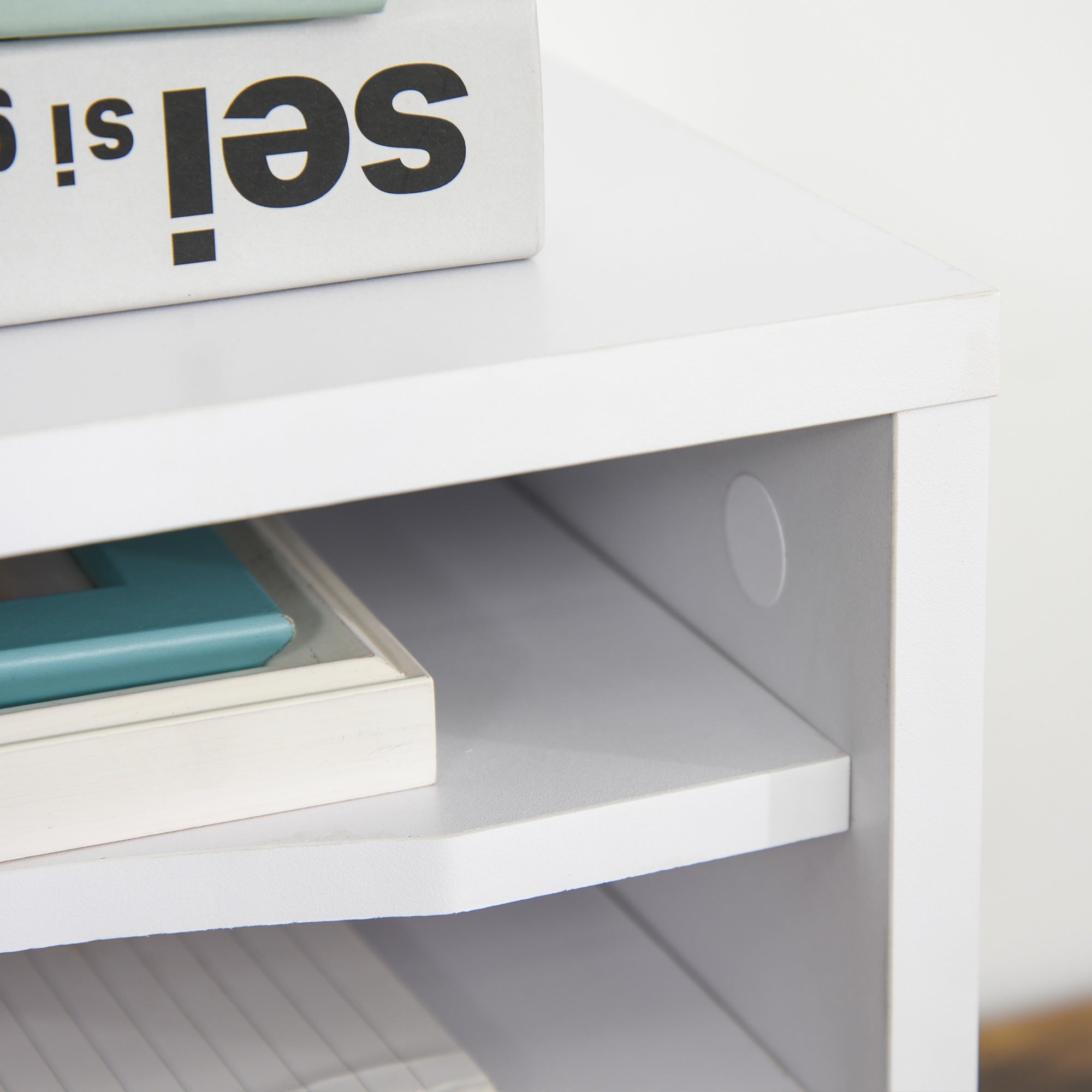 White Wood Desk Organizer with 4 Layers Printer Stand Dim. 35.5L x 25W x 28.6H cm