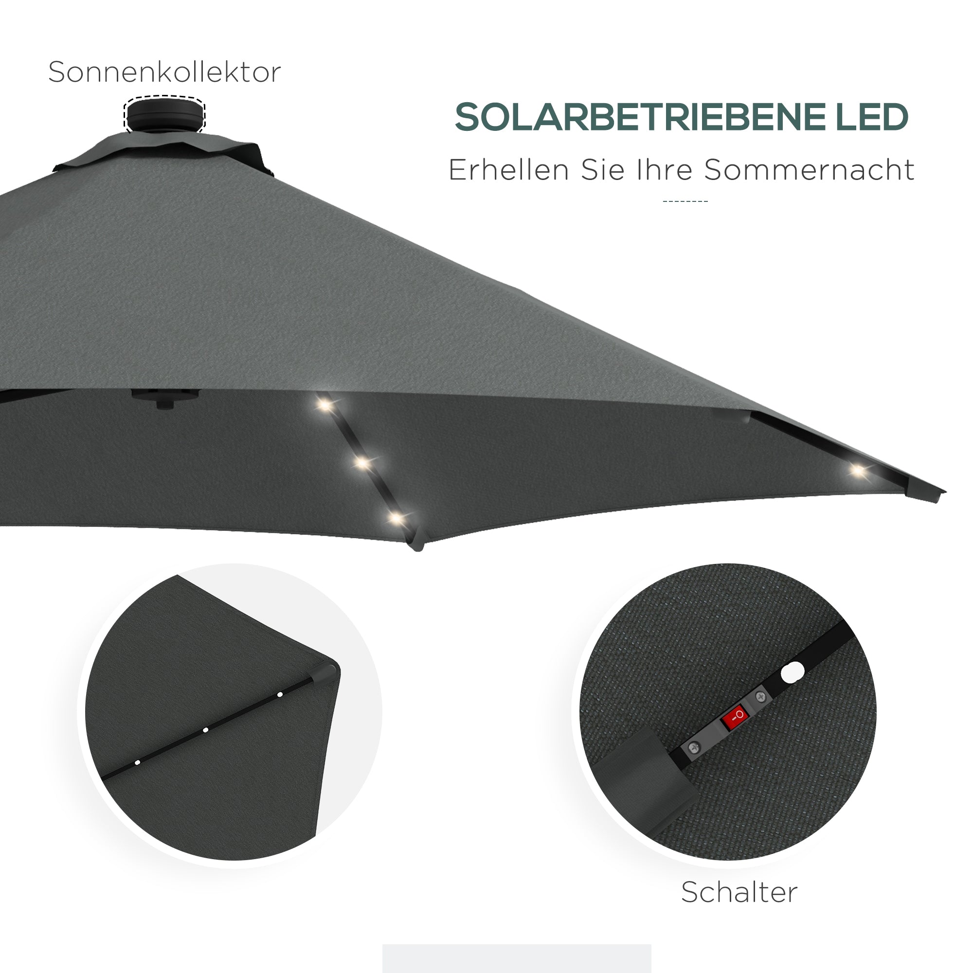 Sun Umbrella, Ø290 cm Cantilever Umbrella with UV Protection, LED Patio Umbrella with Cross Base, Patio Umbrella with Protective Cover, for Garden, Steel, Dark Gray