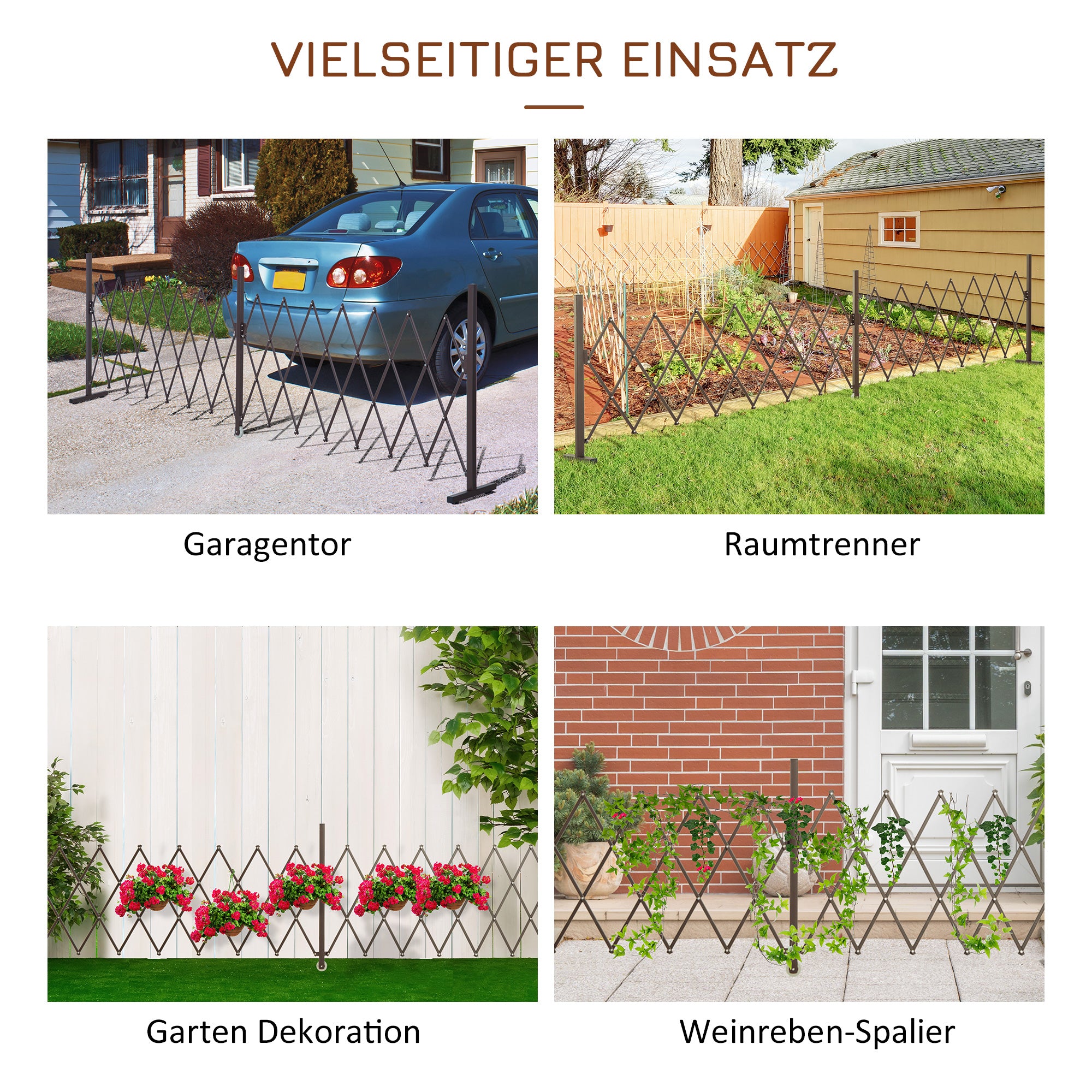 Scissor Gate Barrier Expandable 52-405cm Garden Aluminum Dark Brown H103.5cm