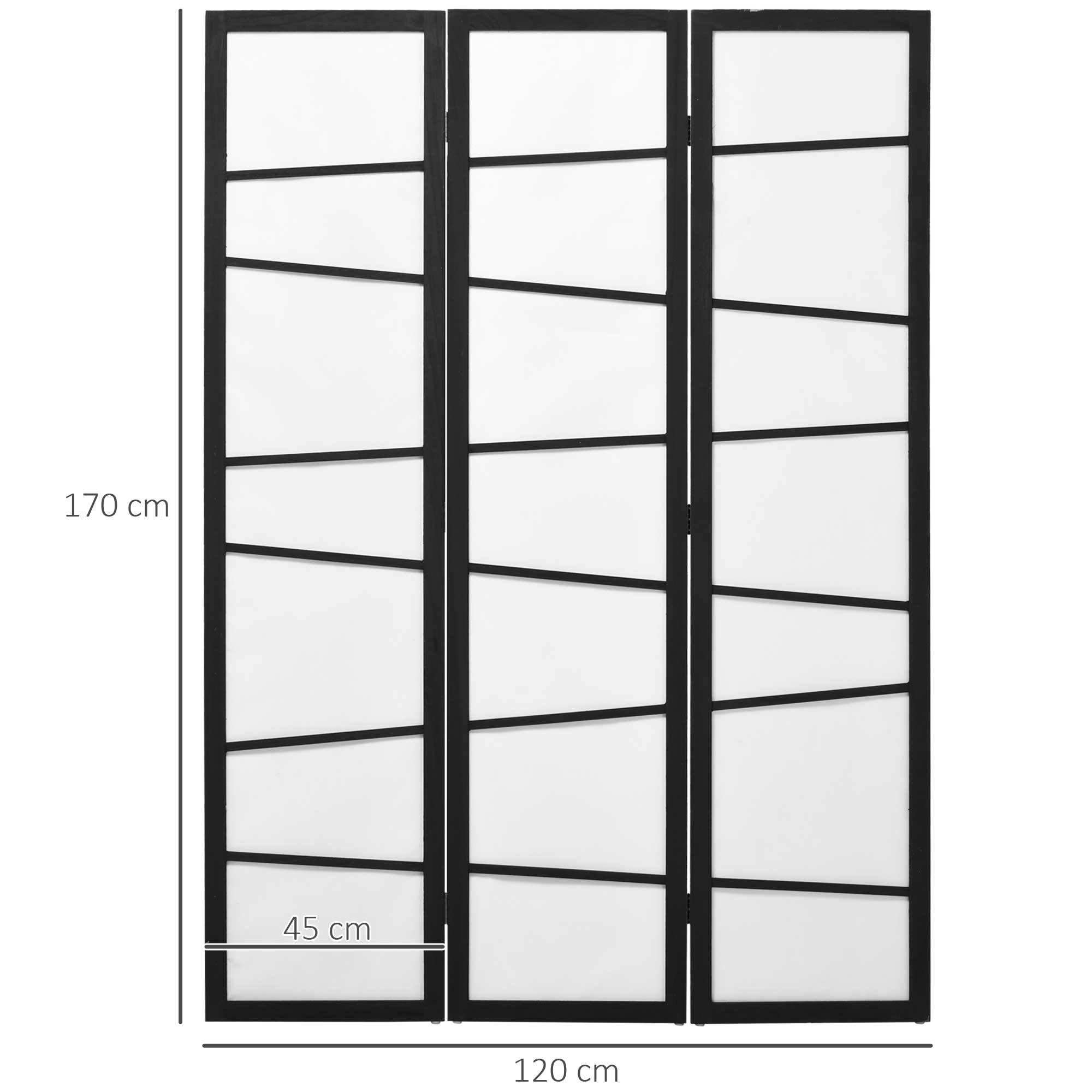 3-Panel Folding Room Divider 120x170 cm Room Separator with Wood Frame for Office Bedroom Living Room Black and White Decoration