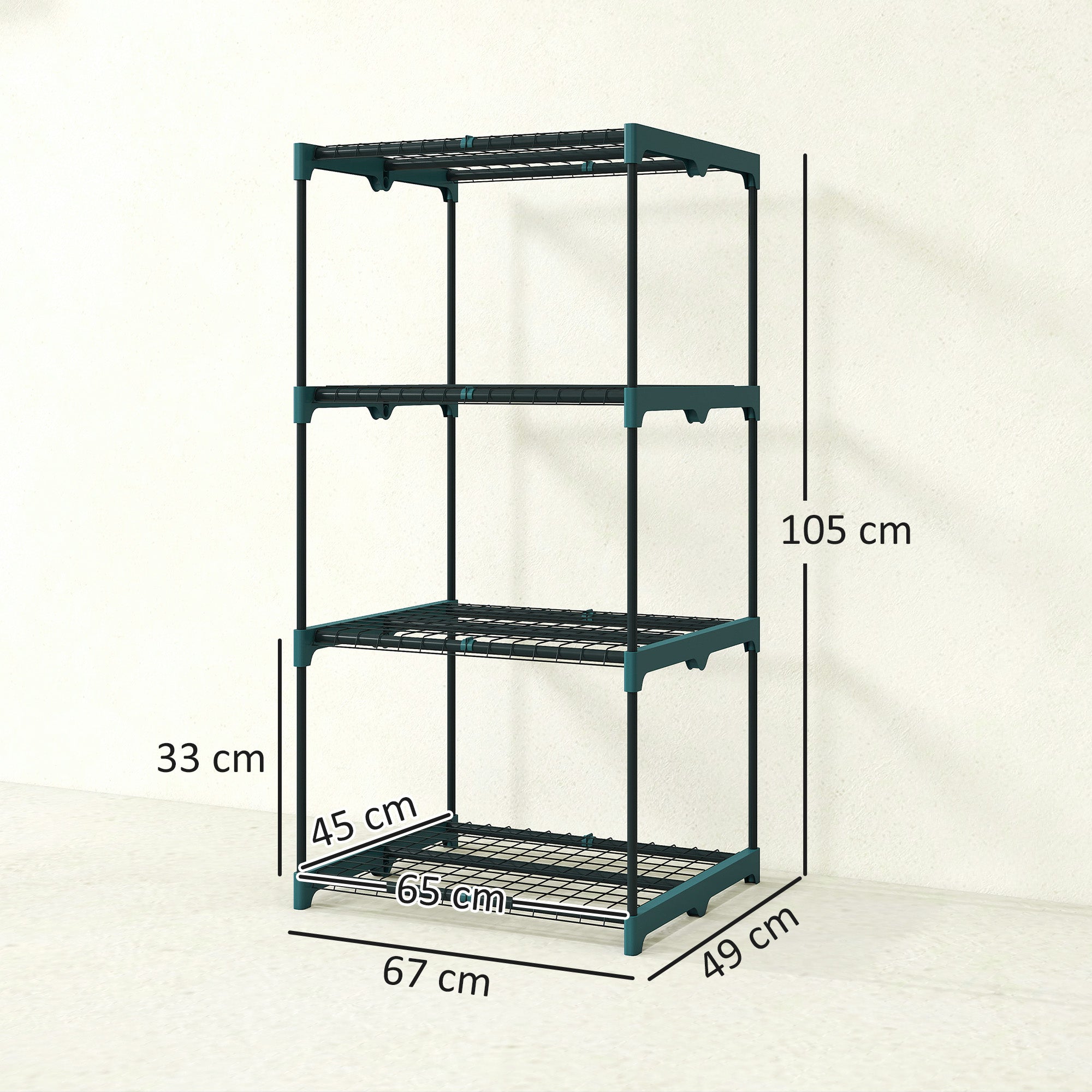 4-Tier Steel Plant Stand — Indoor/Outdoor Flower Shelf for Garden, Balcony & Living Room, 26.4 x 19.3 x 41.3 in (67 x 49 x 105 cm), Green