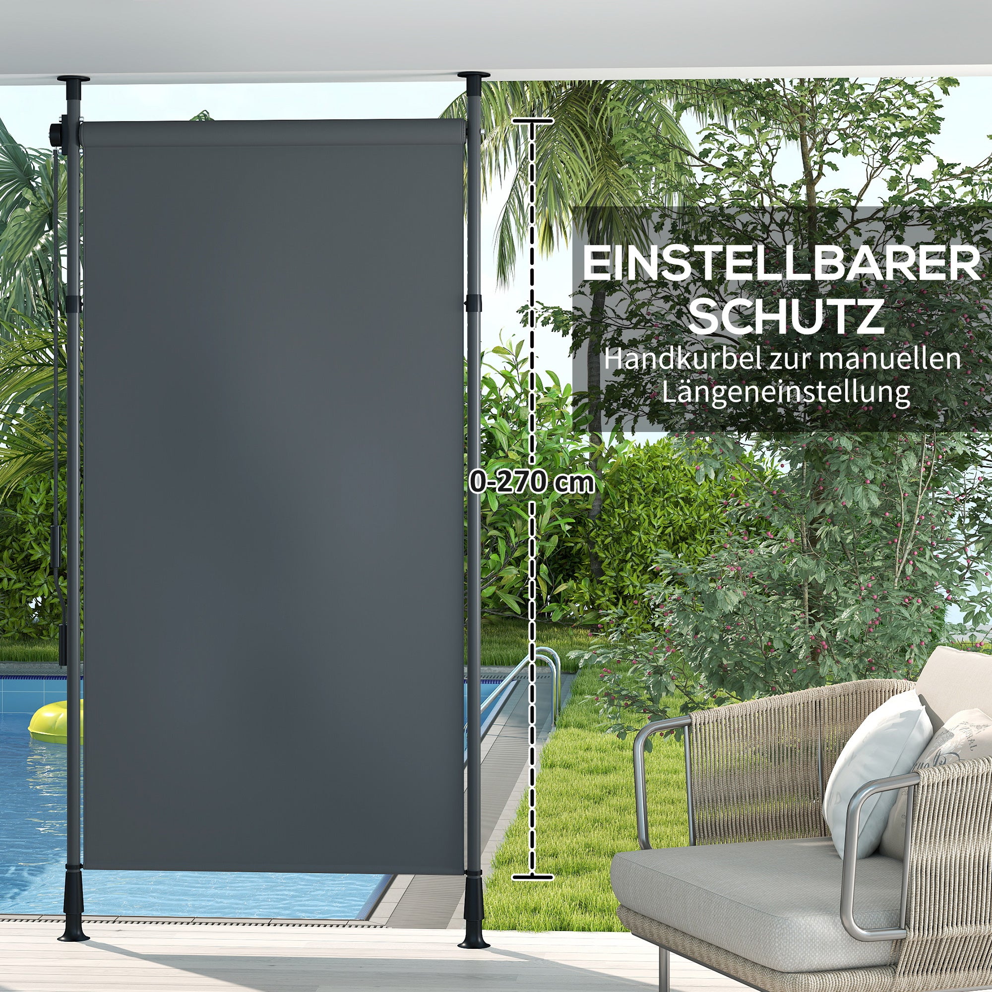 Vertical Awning 150 x 220-310cm Retractable Vertical Awning Clamp Awning with Crank Sun Protection Privacy Wind Protection External Roller Blind Awning for Balcony Terrace Garden Dark Gray