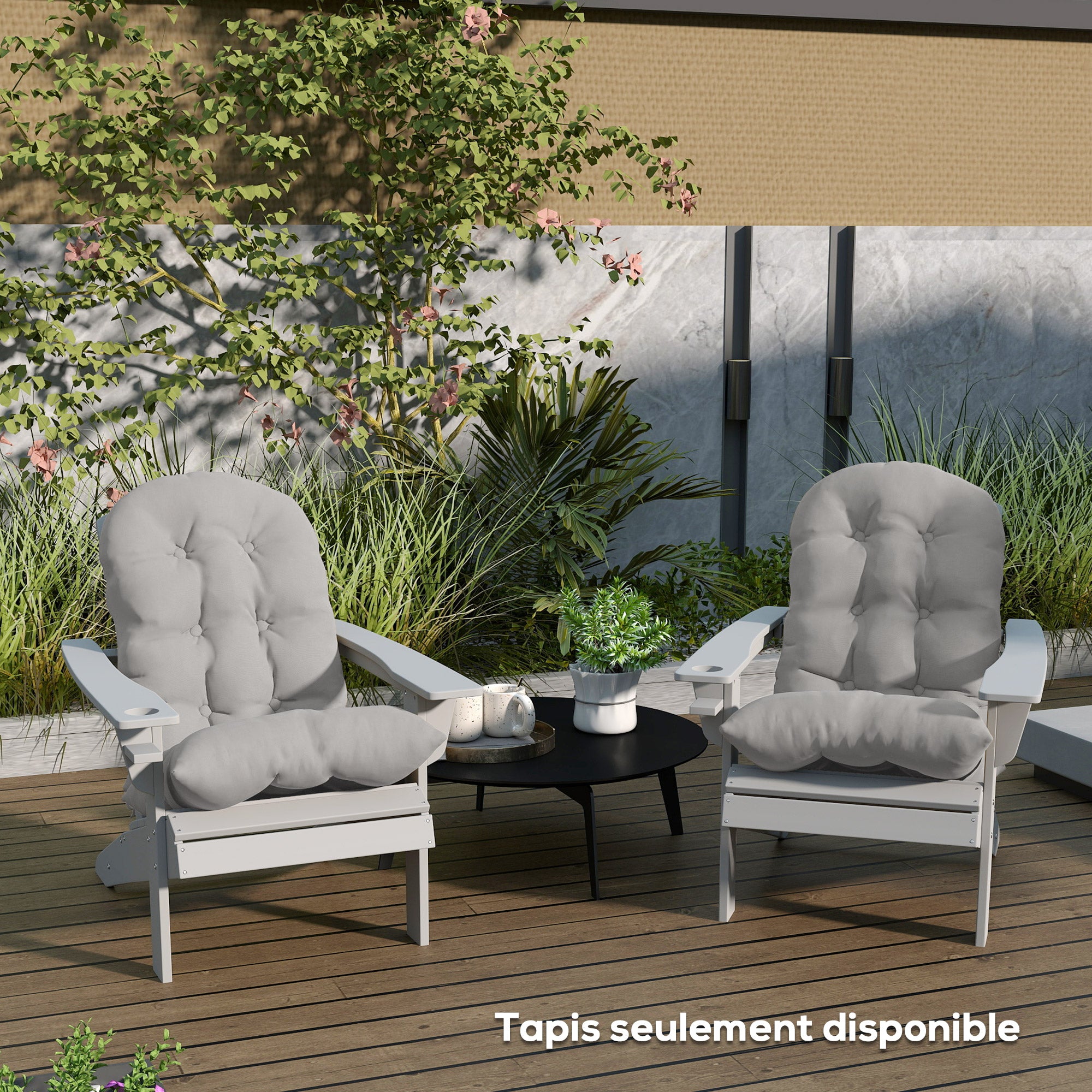 Set of 2 Seat Cushions for Adirondack Chair with Secure Attachments, Tufted Design Adirondack Chair Cushion, Soft and Thick High Back Chair Cushion, Light Gray
