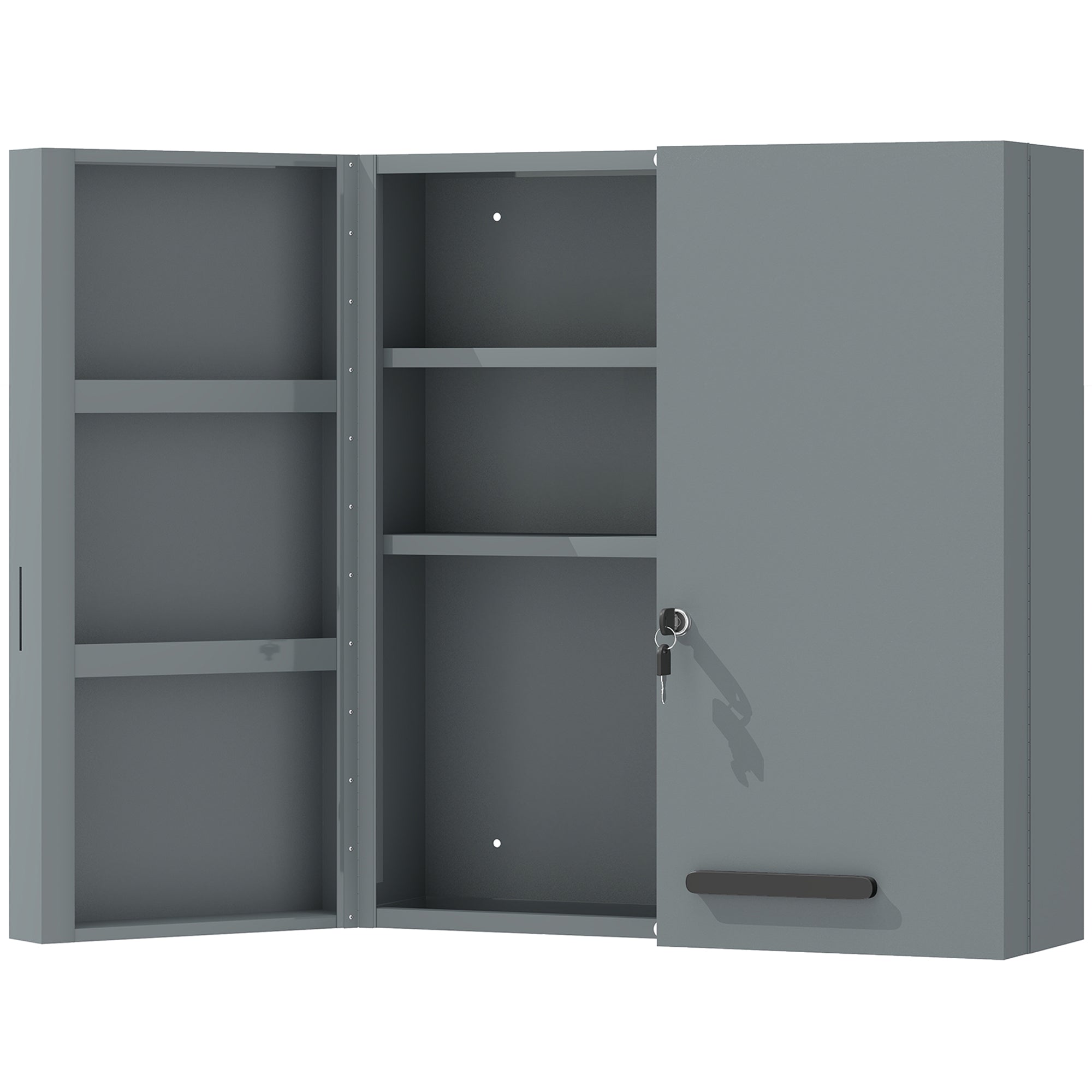 Lockable Medicine Cabinet — 2-Door Steel First-Aid Cabinet with 6 Shelves, Charcoal Gray (21.7 x 7.1 x 23.6 in)