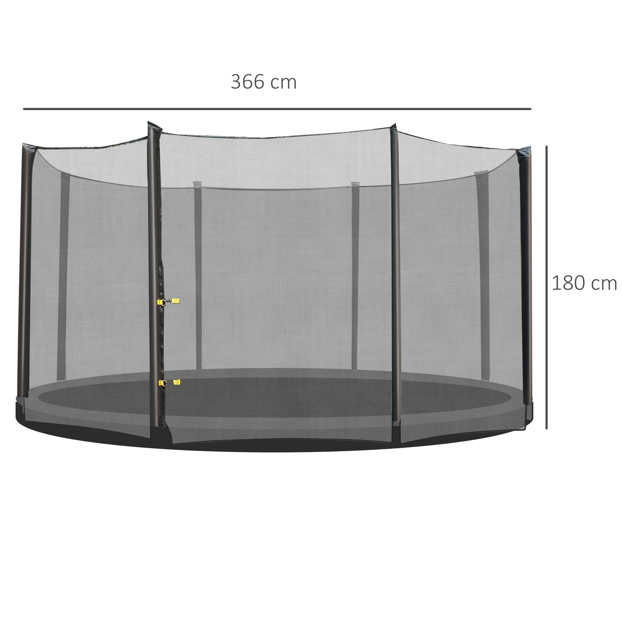 Replacement Safety Net for Ø366 cm Round Trampoline Outdoor with Zipper Door for 8 Straight Poles Ø366x180 cm Black