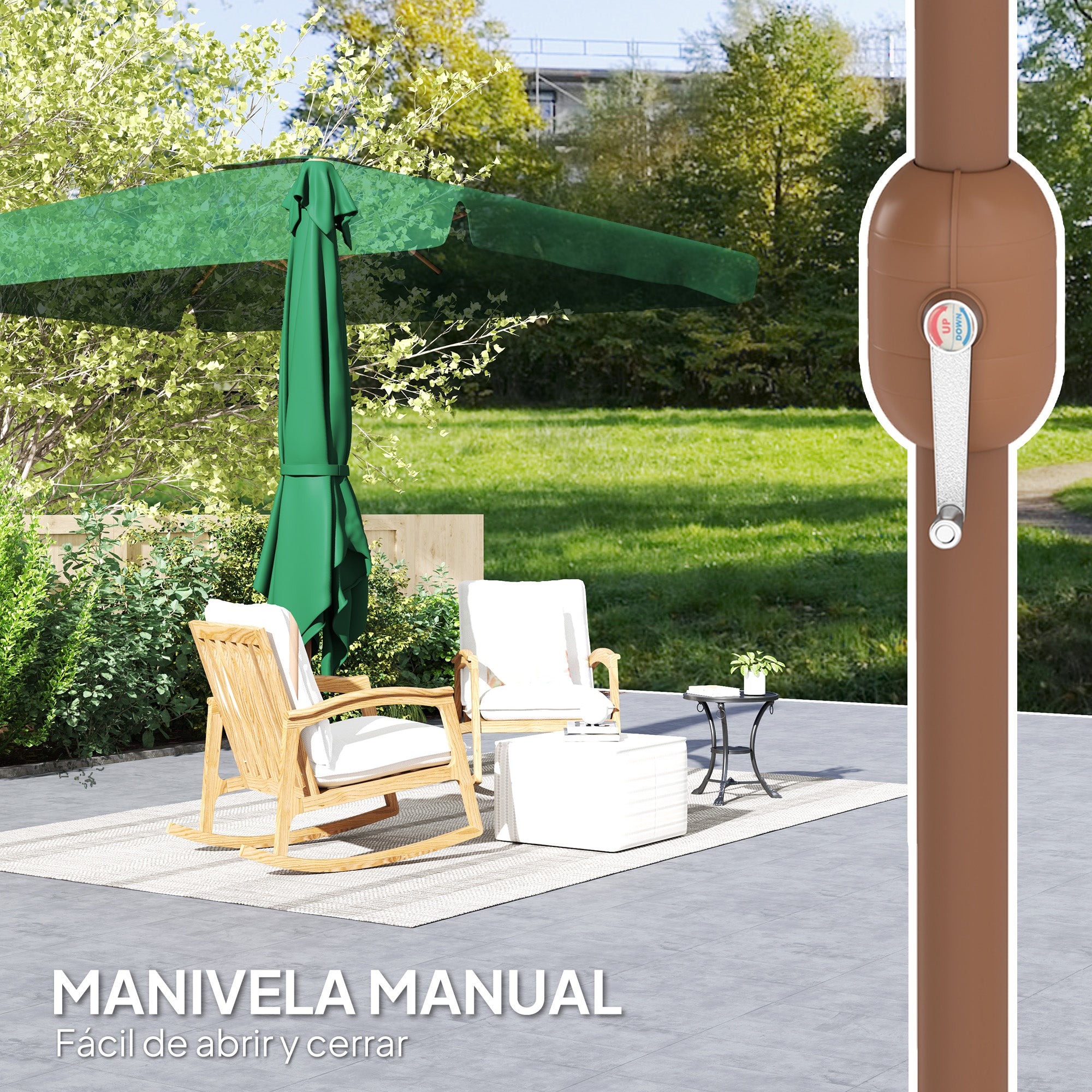 Outdoor Terrace Umbrella 300x200 cm Patio Umbrella with Adjustable Angle Aluminum Pole Crank and UV 50+ Protection Umbrella for Garden Patio Dark Green