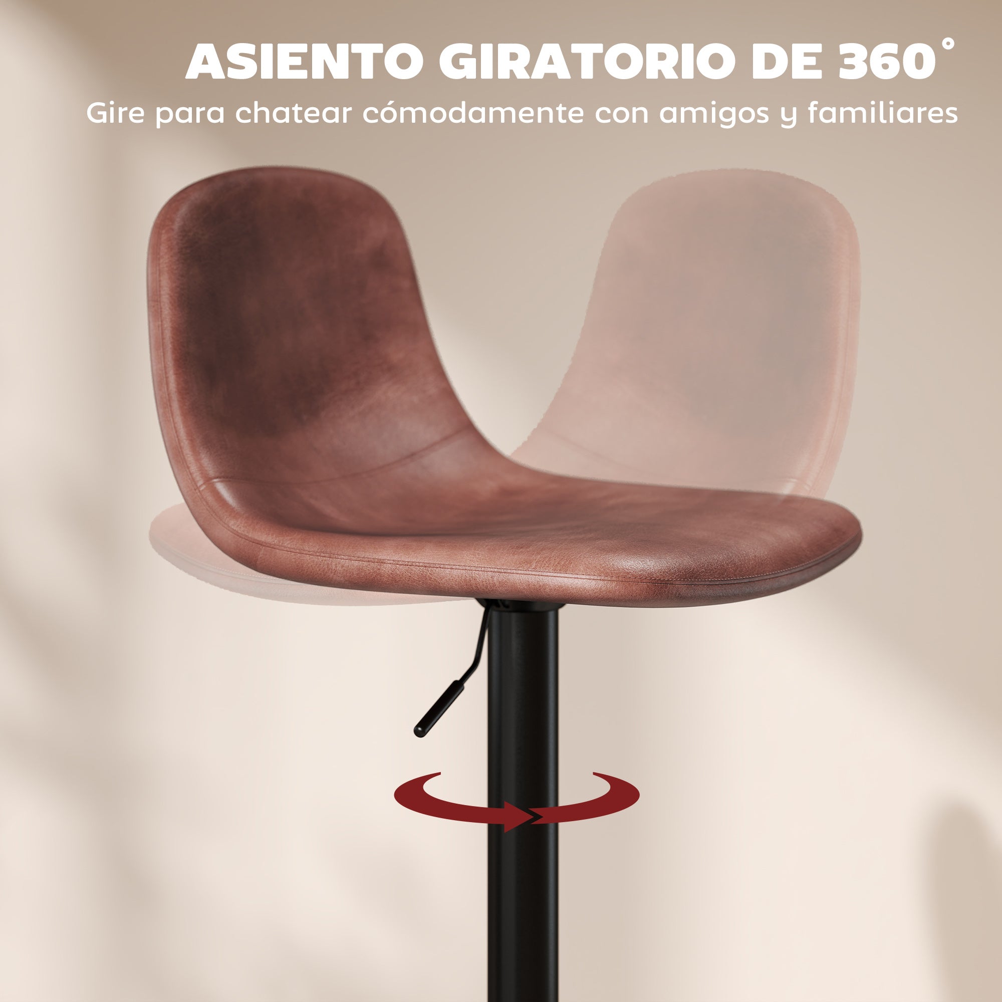 Set of 2 Bar Stools High Kitchen Stools Height Adjustable 84-104 cm with Backrest and Footrest Upholstered in PU 360° Swivel for Dining Counter Brown