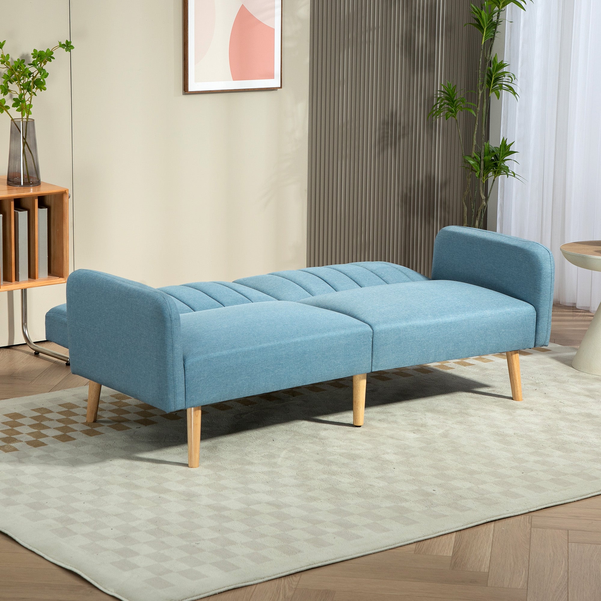 2-Seater Modern Sofa Bed 173x75x73 cm Foldable Sofa Bed Upholstered in Synthetic Linen with 3-Level Adjustable Backrest and Detachable Armrests for Living Room Office Light Blue