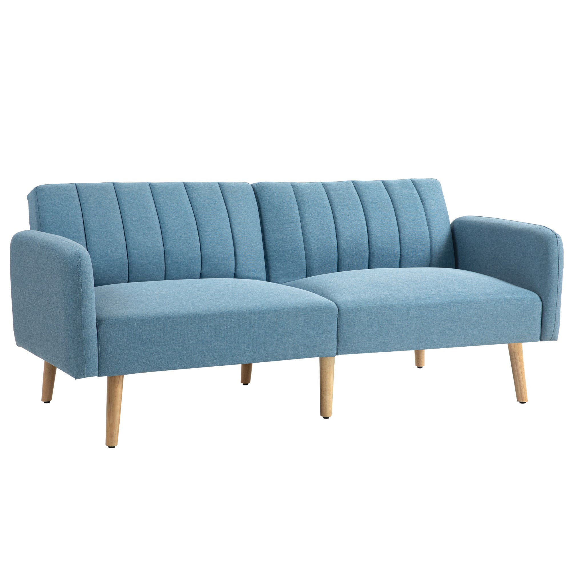 2-Seater Modern Sofa Bed 173x75x73 cm Foldable Sofa Bed Upholstered in Synthetic Linen with 3-Level Adjustable Backrest and Detachable Armrests for Living Room Office Light Blue