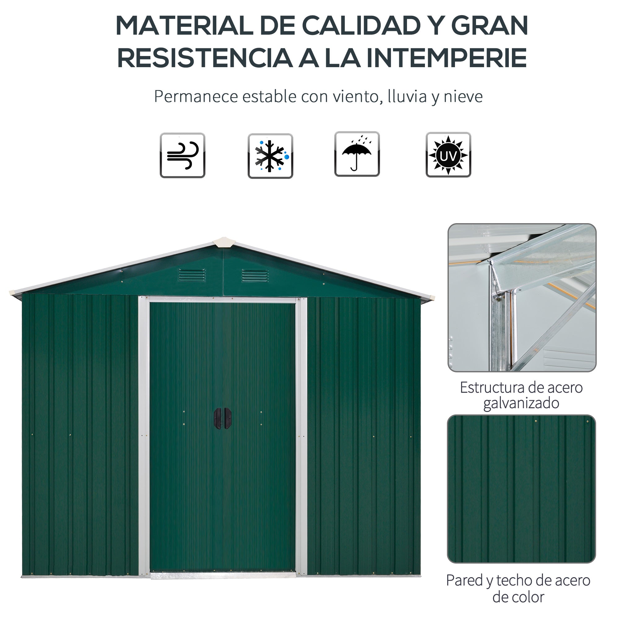 Garden Shed Exterior 3.6 m² 236x174x190 cm Garden Shed with 2 Sliding Doors Sloping Roof and 4 Windows for Patio Terrace Green
