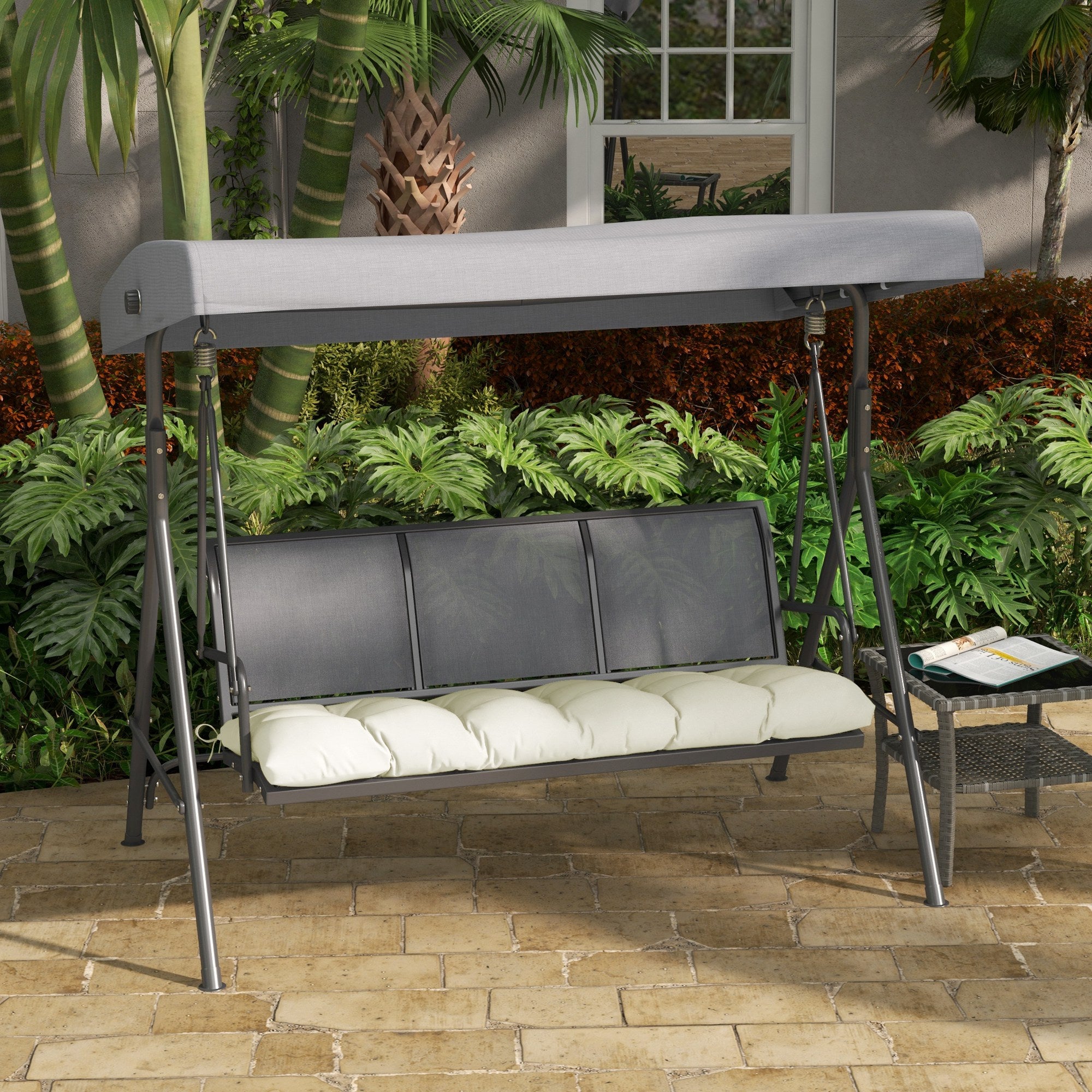 Bench Cushion 128x48x8 cm Garden Bench Mattress with 2 Fixing Cords Waterproof and UV 50+ Protection for Garden Swing Terrace Cream