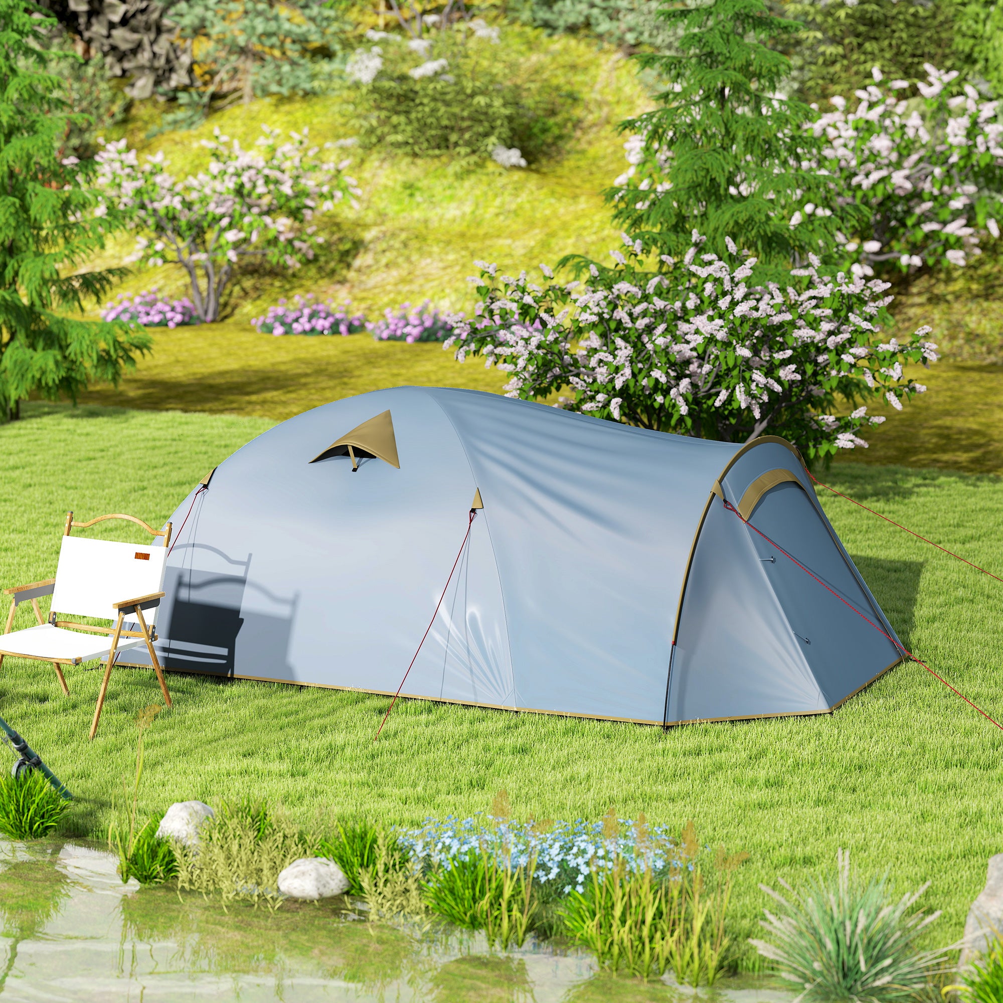 Camping Tent for 4 Persons, Waterproof Tunnel Tent with 2 Doors Hook Groundsheet Carry Bag, Family Tent with 2000mm Hydrostatic Head Camping Travel Trekking Garden