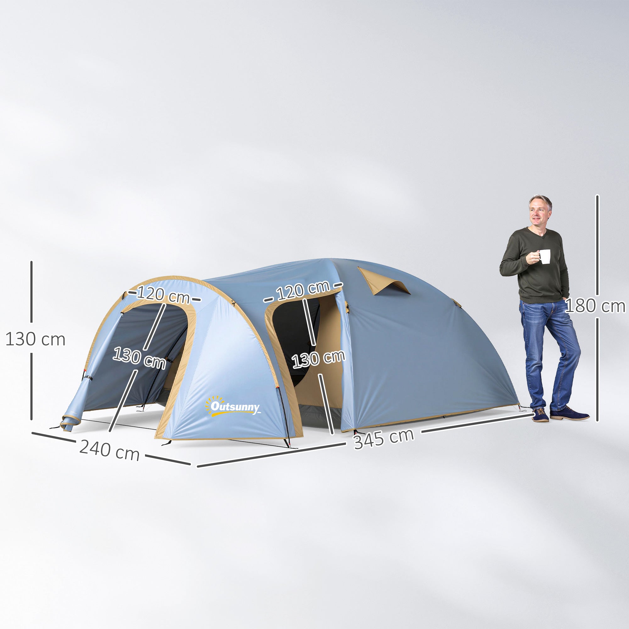 Camping Tent for 4 Persons, Waterproof Tunnel Tent with 2 Doors Hook Groundsheet Carry Bag, Family Tent with 2000mm Hydrostatic Head Camping Travel Trekking Garden