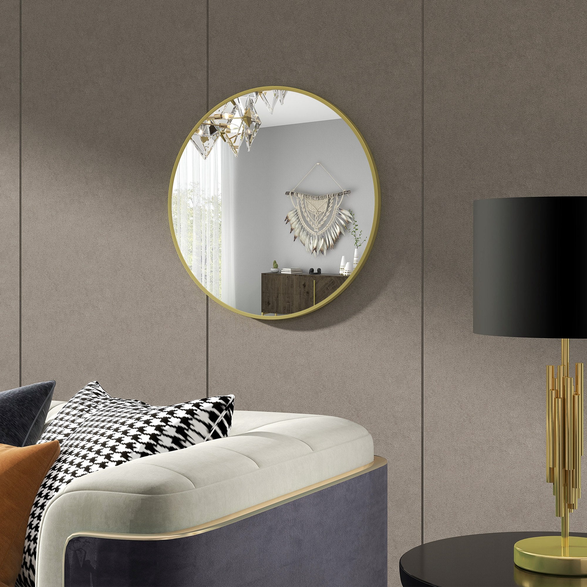 Bathroom Mirror Ø60 cm Wall Mirror Decorative Mirror with Aluminum Frame and Easy Installation Hook for Living Room Entryway Hallway Gold