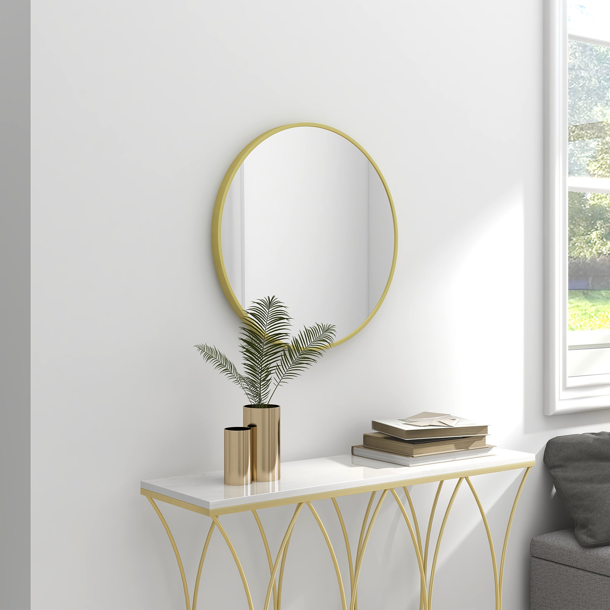 Bathroom Mirror Ø60 cm Wall Mirror Decorative Mirror with Aluminum Frame and Easy Installation Hook for Living Room Entryway Hallway Gold