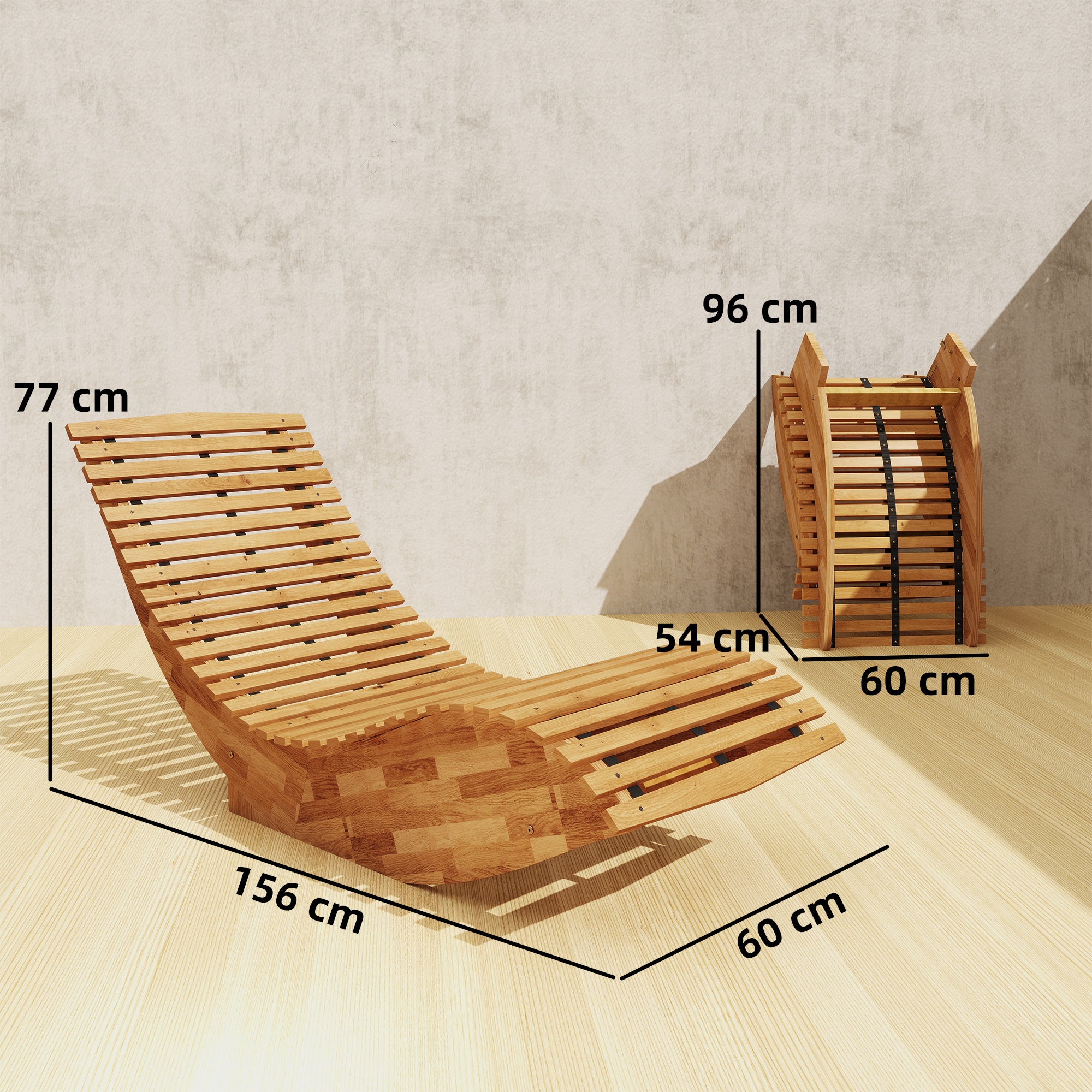 Folding Acacia Wood Sun Lounger — Ergonomic S-Shape Slatted Design, Folding Outdoor Rocking Daybed for Garden, Balcony & Patio, Up to 265 lb (60 x 156 x 77 cm / 23.6 x 61.4 x 30.3 in)