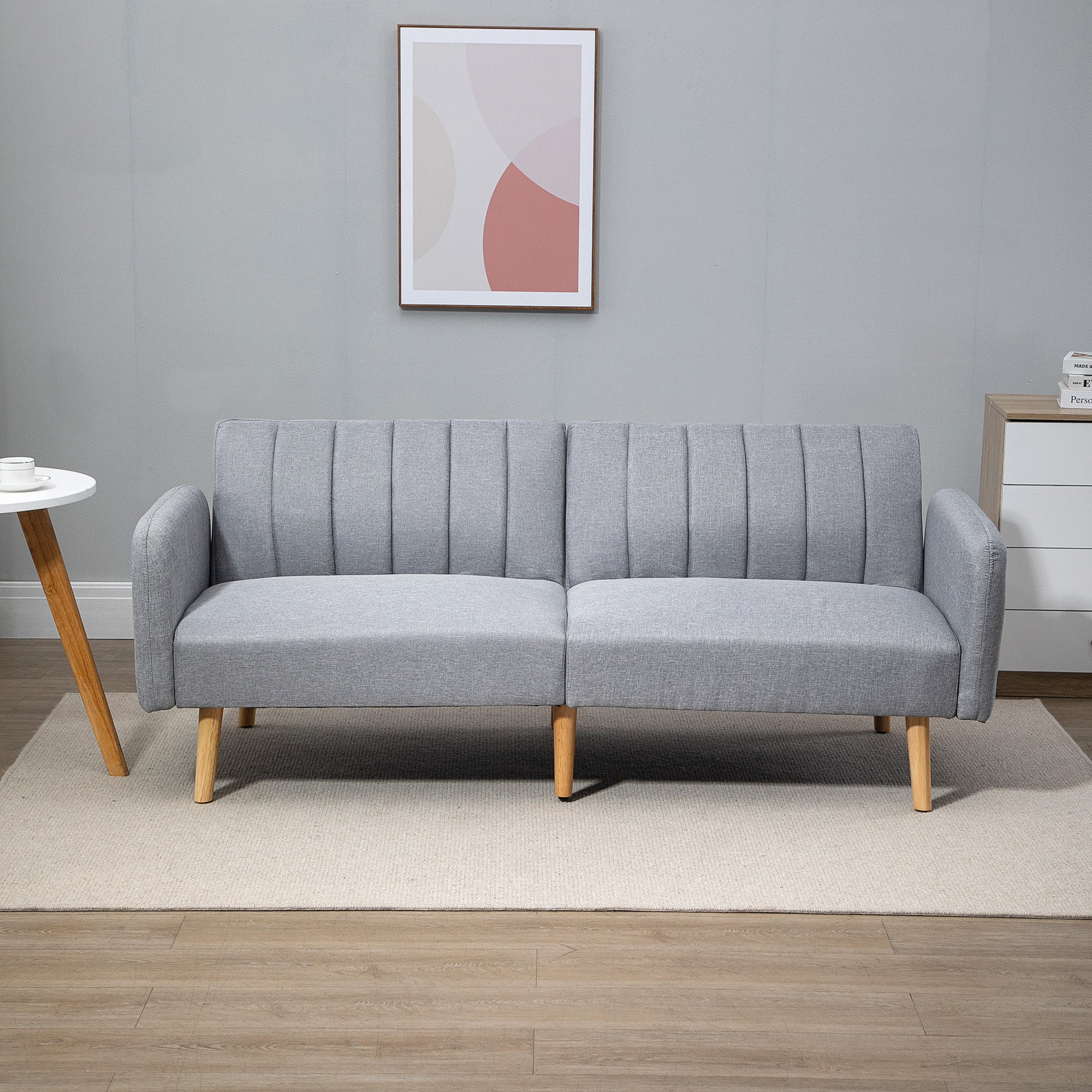 Sleeper Sofa, 2-Seater Sofa Bed with Adjustable Backrest, Thickly Padded Couch, Armrest, Sofa Bed with Wooden Legs for Living Room, Guest Room, 173 x 75 x 73 cm, Light Gray
