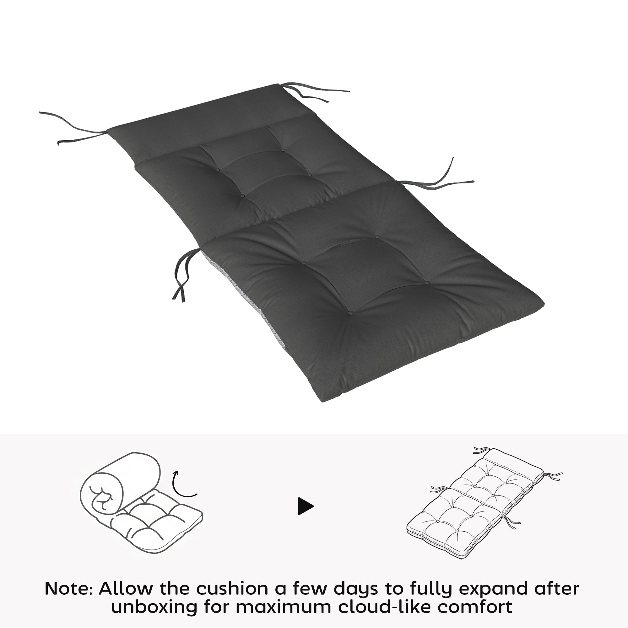 4-Pack Chair Cushions 43.9 x 20.9 x 3.15 in, Water-Resistant, Non-Slip, Tied Seat Pads for Indoor/Outdoor Furniture, Dark Gray
