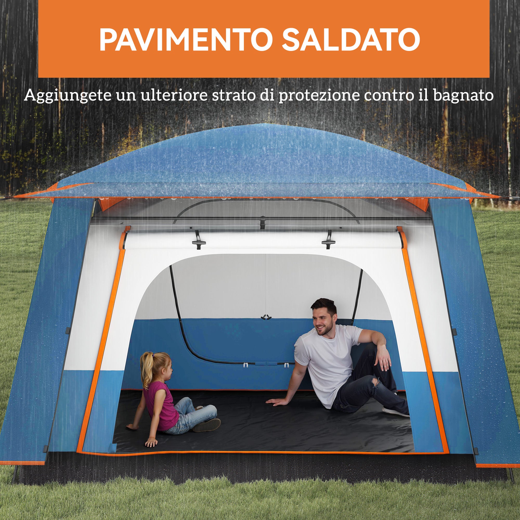Camping Tent for 4-6 Persons, Tunnel Family Tent Waterproof and Anti-UV for 3 Seasons with 2 Rooms, Veranda, and Carry Bag for Fishing, Blue
