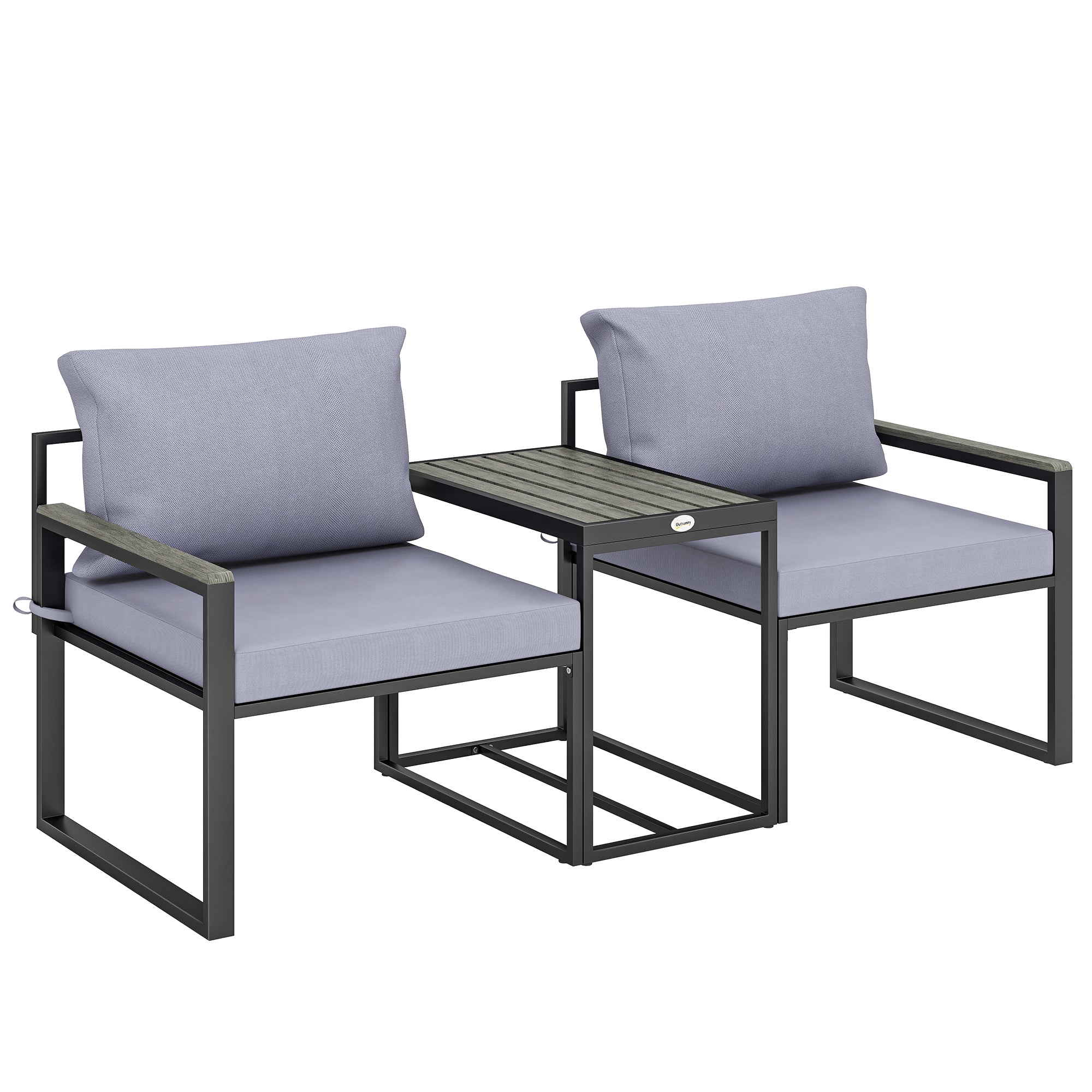 3-Piece Balcony Bistro Set – 2 Armchairs & Table with Removable Breathable Seat and Back Cushions, Steel Patio Furniture, Gray
