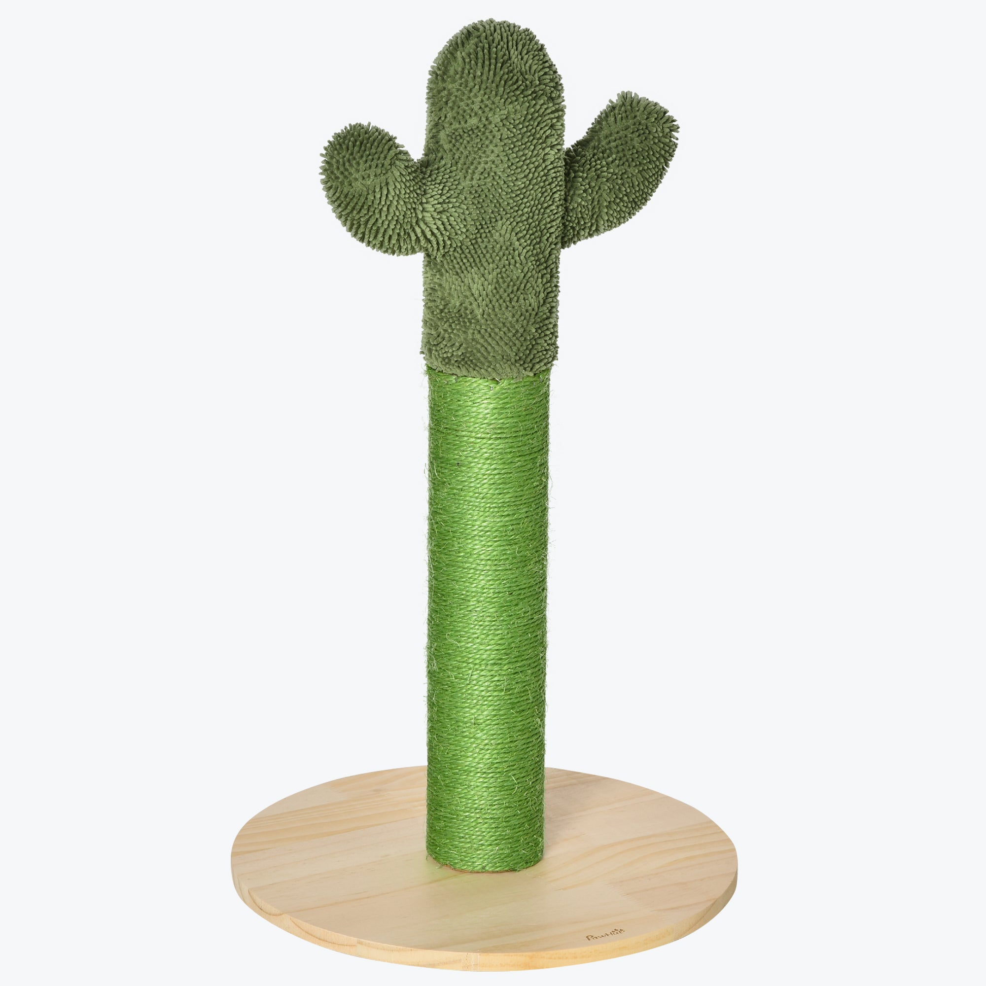 Adult and Kitten Cat Scratching Tree in Cactus Shape, Sisal Rope and Pine Wood Base, 40x40x65 cm, Green